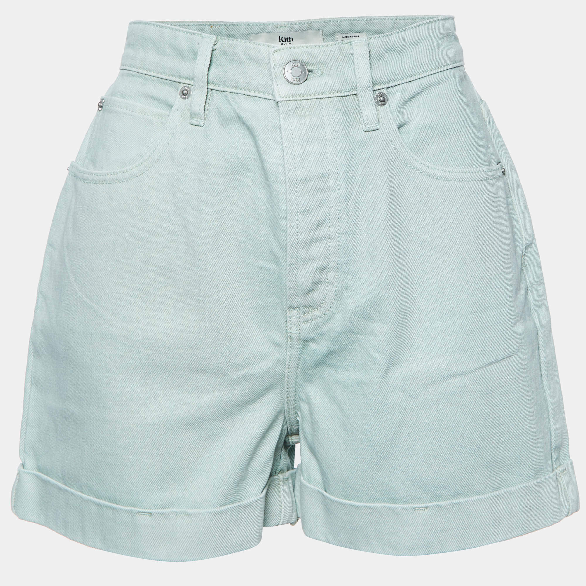 Pre Owned Kith Light Green Denim Diana Cuffed Shorts S