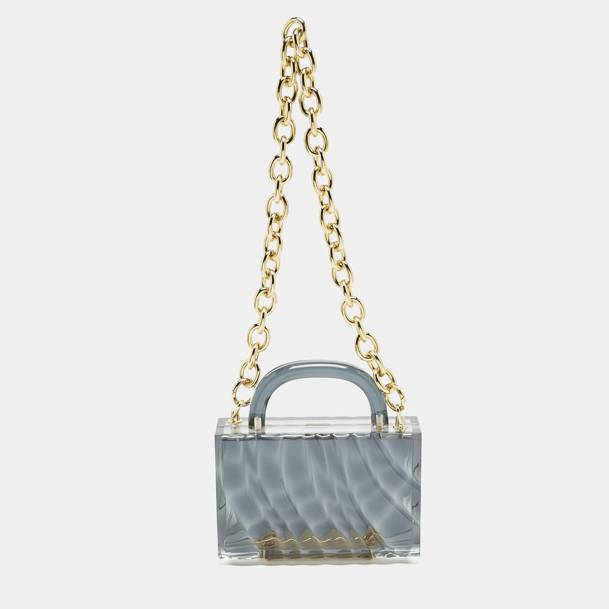 Pre Owned L'Afshar Grey Acrylic Amnis Chain Clutch