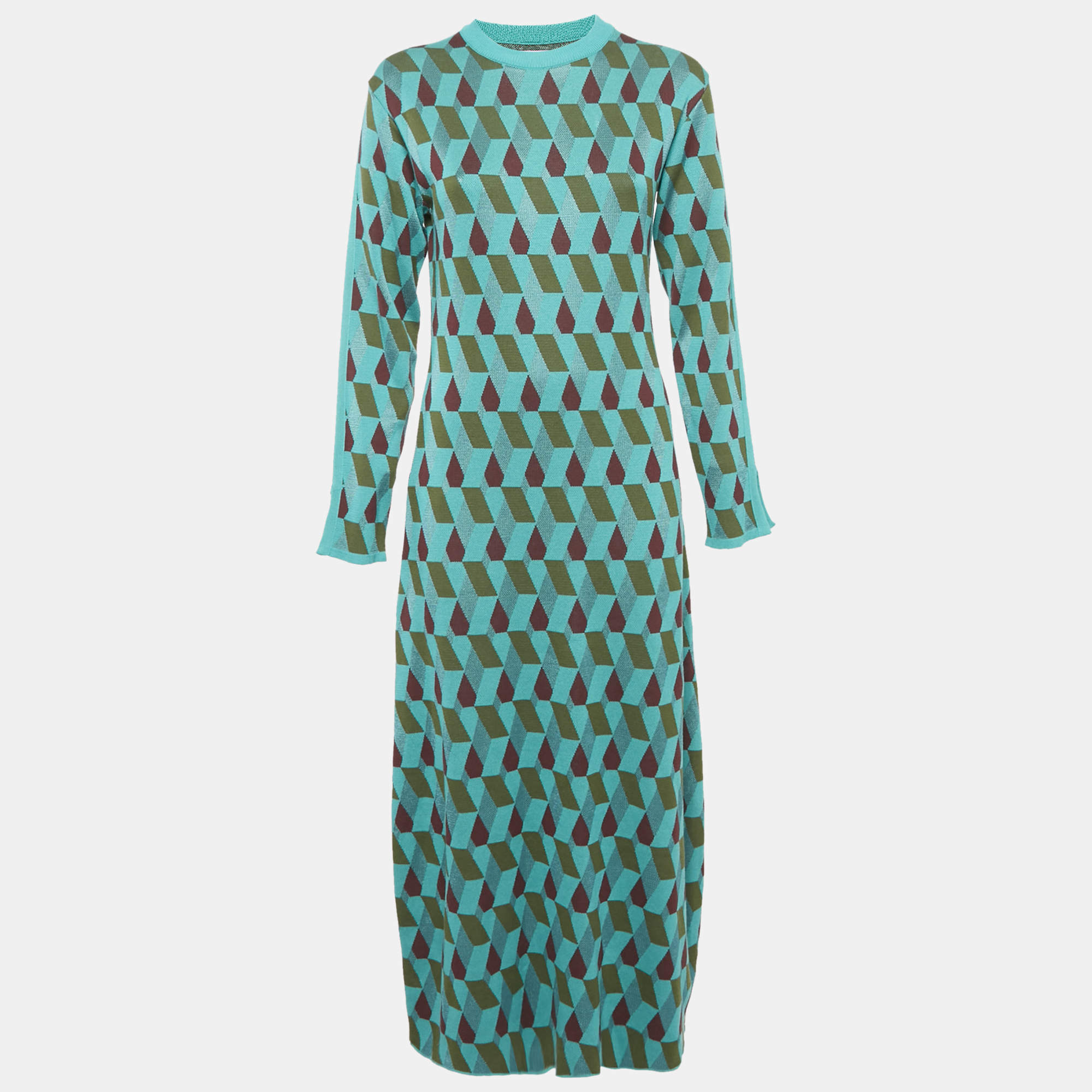 La Doublej. Green Diamond Jacquard Knit Leisure Dress XS