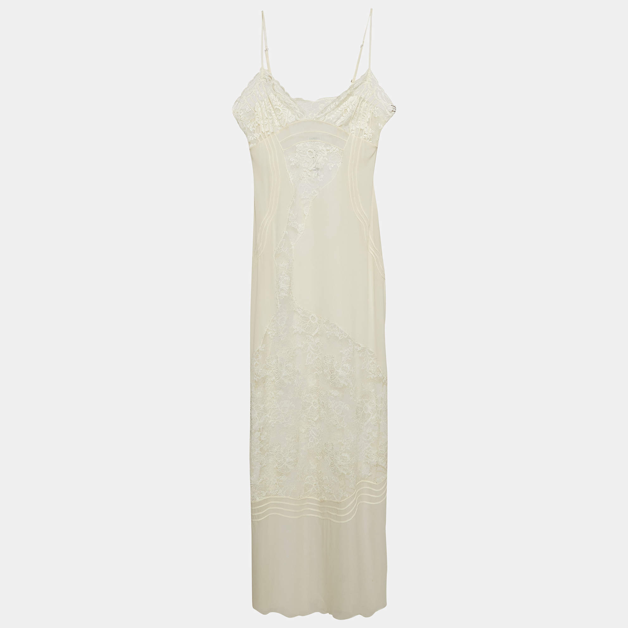 La Perla Off White Lace Trim Silk Sheer Maxi Slip Dress L