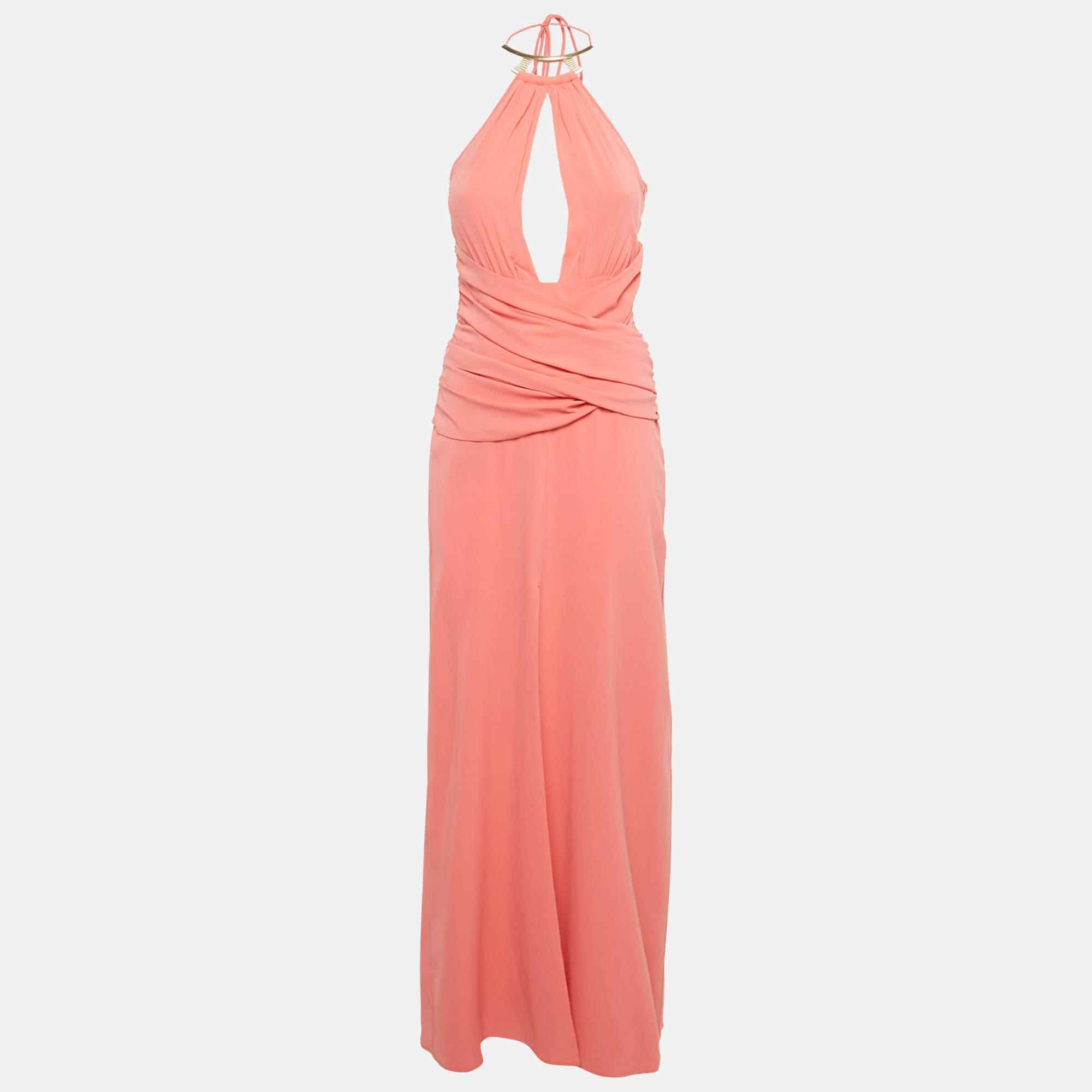 مملوكة مسبقًا La Perla Pink Silk Halter Neck Draped Maxi Dress M 