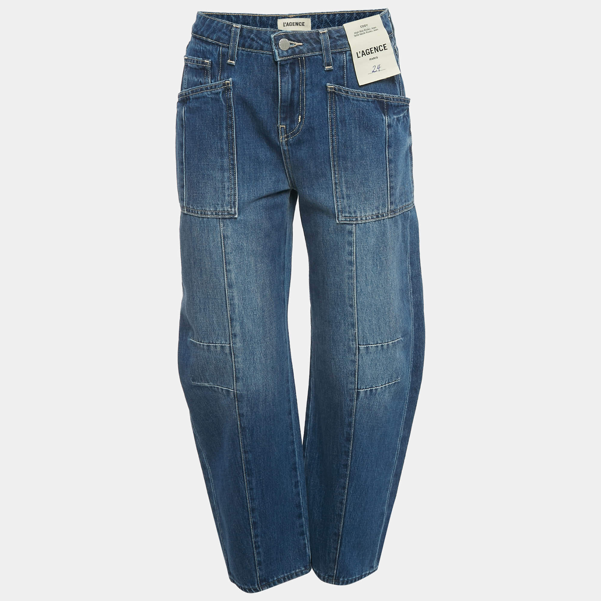 Pre Owned بنطلون جينز لاجانس روديو دنيم أزرق بخصر مرتفع مقاس صغير / خصر 27 بوصة