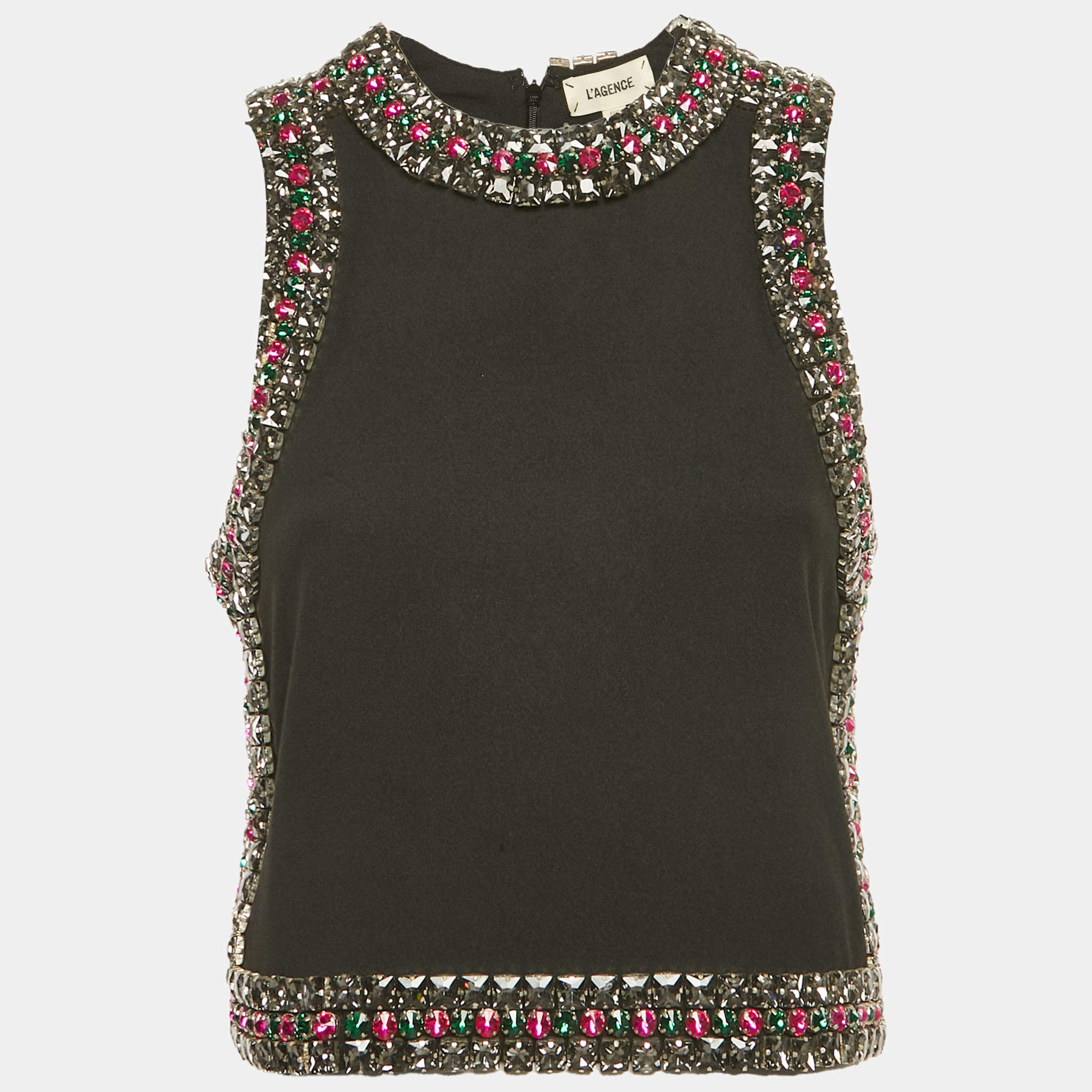 مملوكة مسبقًا L'agence Black Crepe Bastia Embellished Tank Top XS