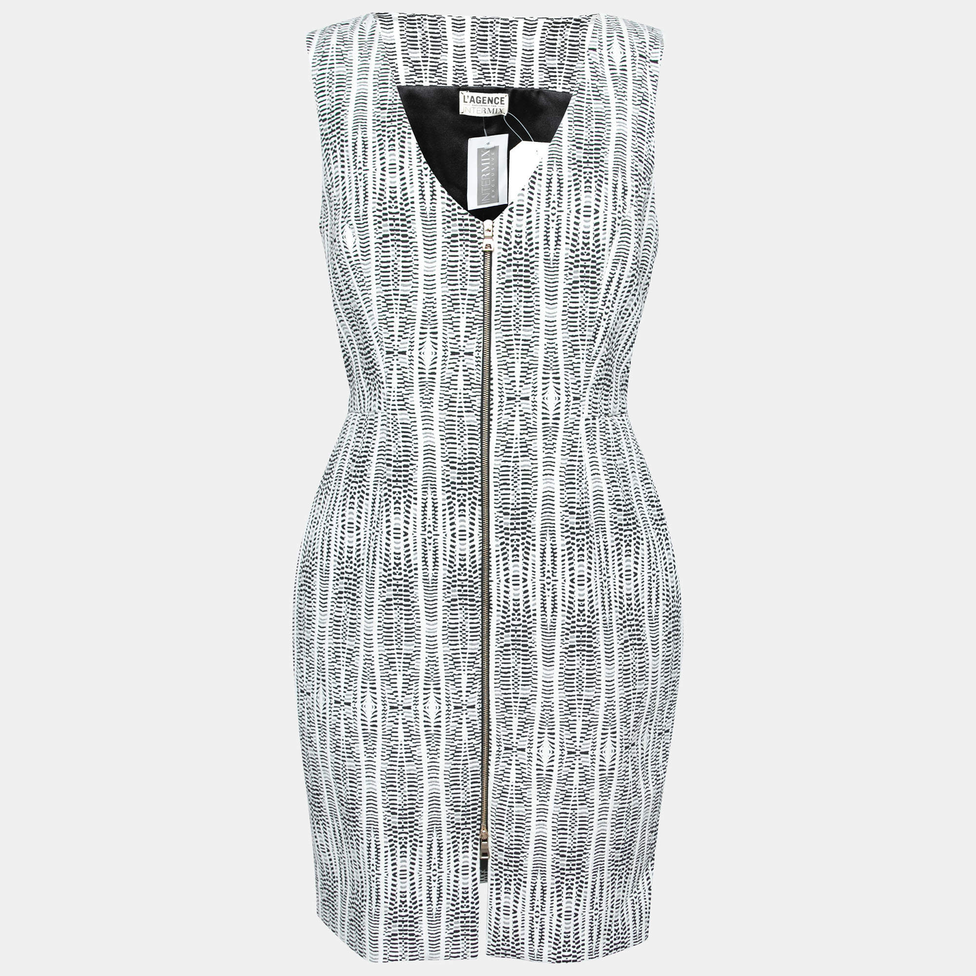 L'Agence x Intermix Monochrome Abstract Eva Print Sleeveless Sheath Dress M