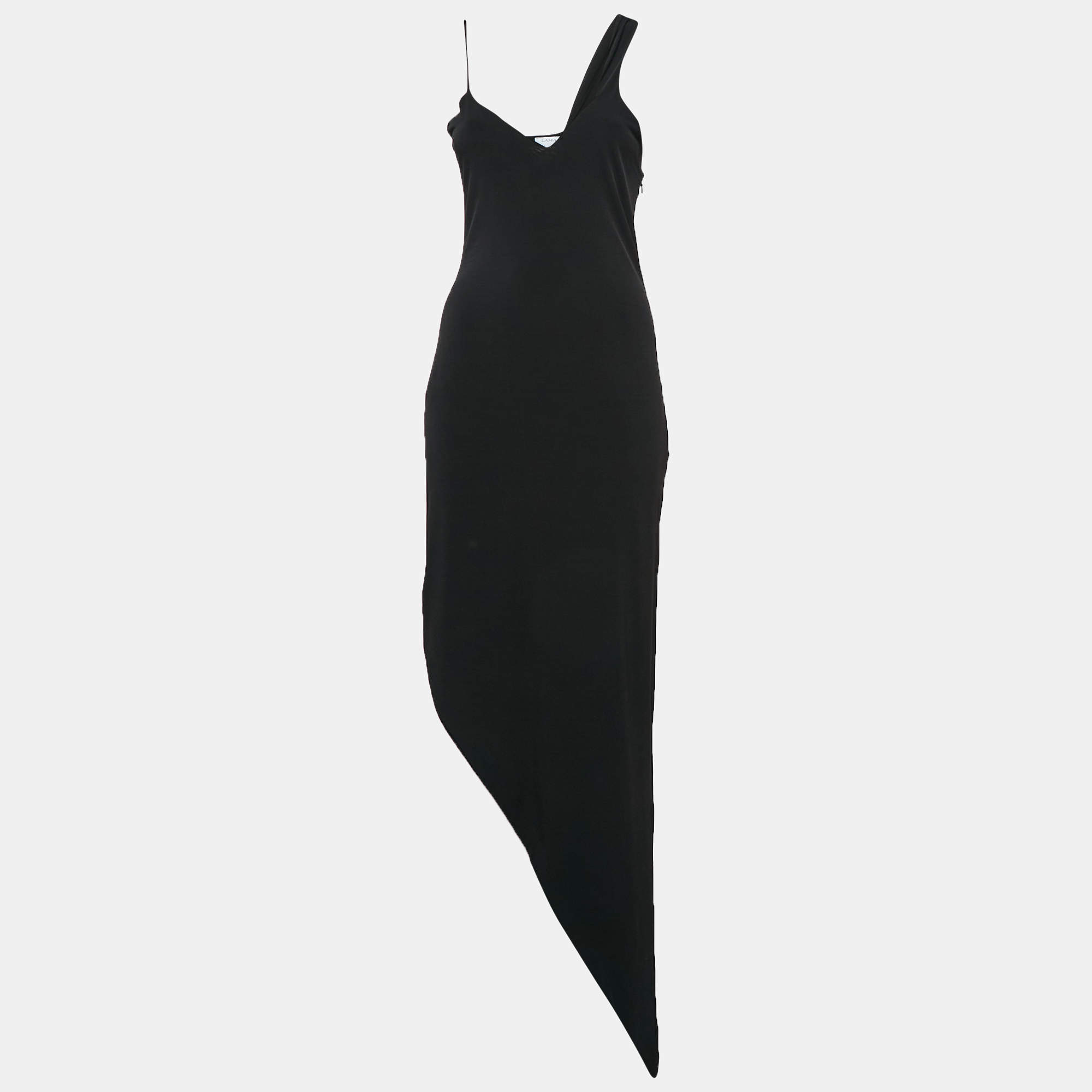 Pre Owned Lama Jouni Black Jersey Asymmetric Sleeveless Dress S