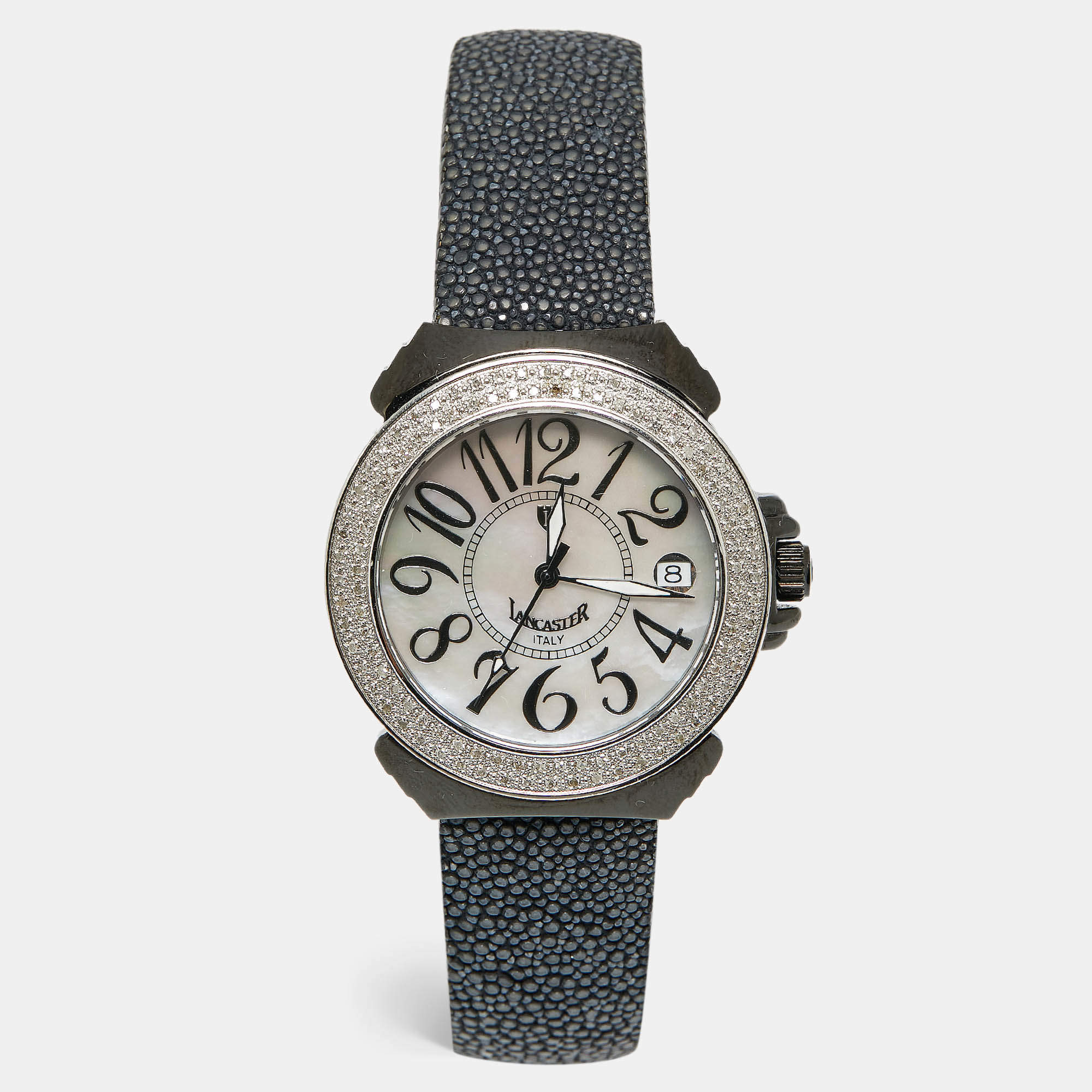 Pre Owned Lancaster Mother of Pearl Diamond PVD Coated Stainless Steel Stingray Ref.0226L Women's Wristwatch 36 mm