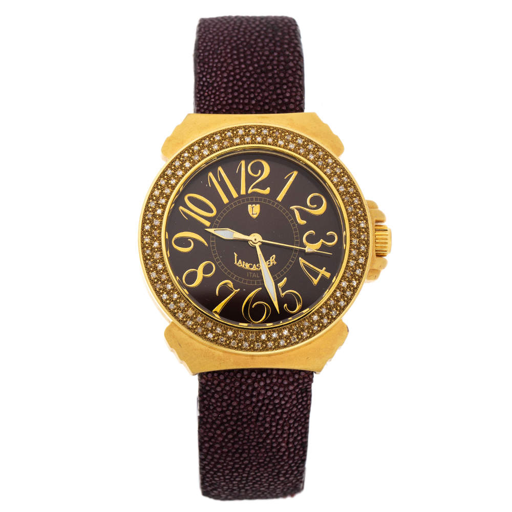 Pre Owned  Lancaster Brown Rose Gold Plated Stainless Steel Pillola REF.0349L Women's Wristwatch 37 mm
