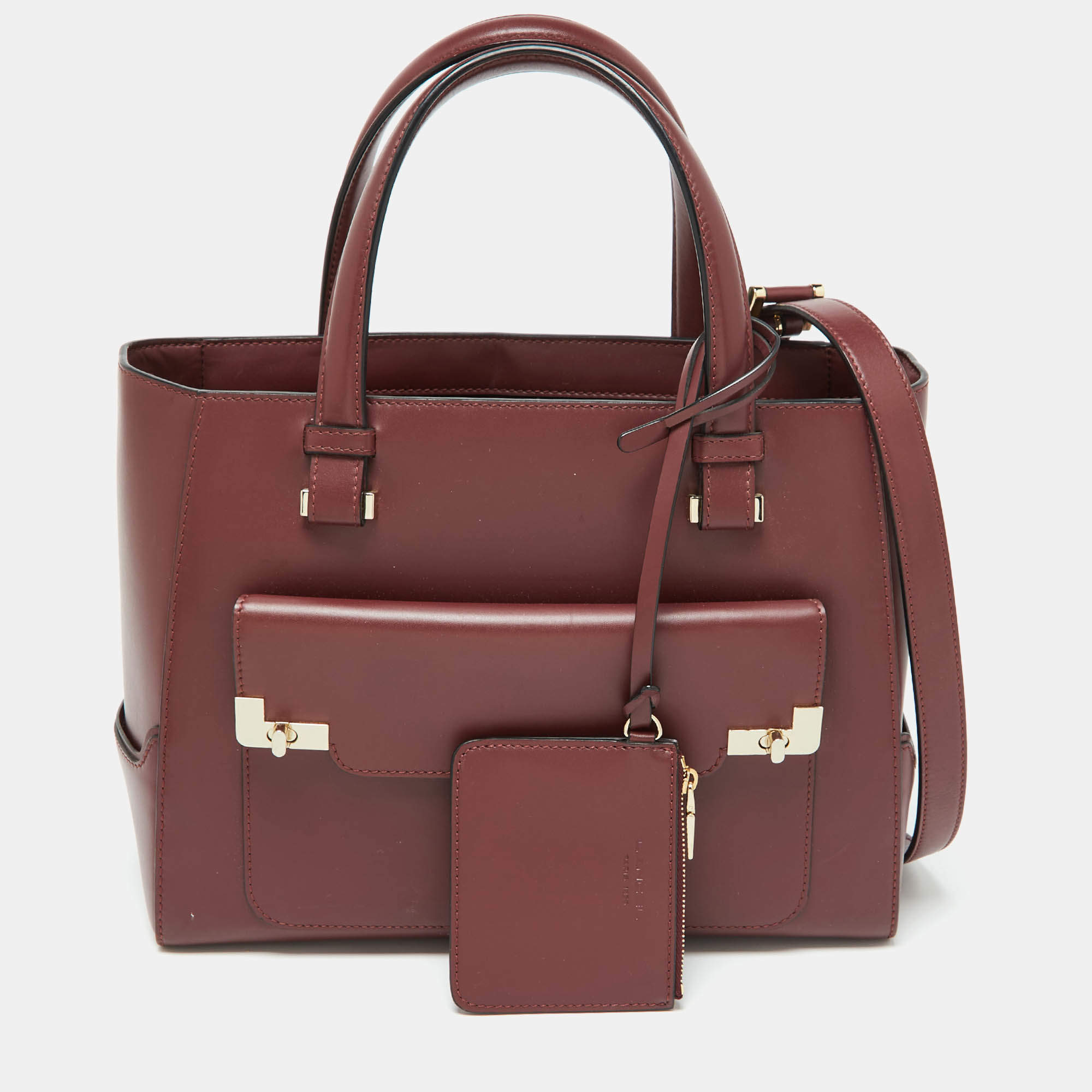 Lancel Burgundy Leather Front Pocket Tote