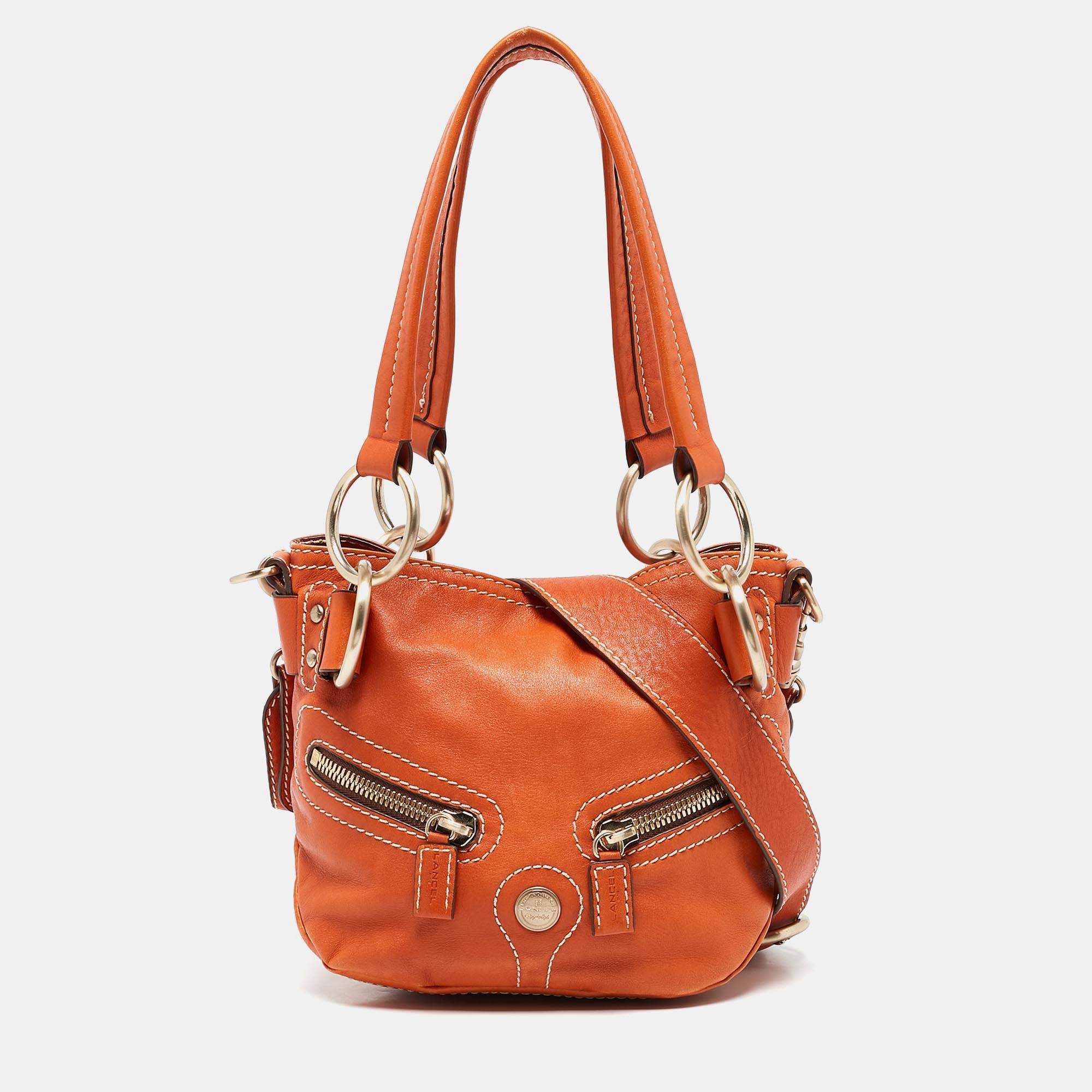 Lancel Orange Leather Pocket Hobo