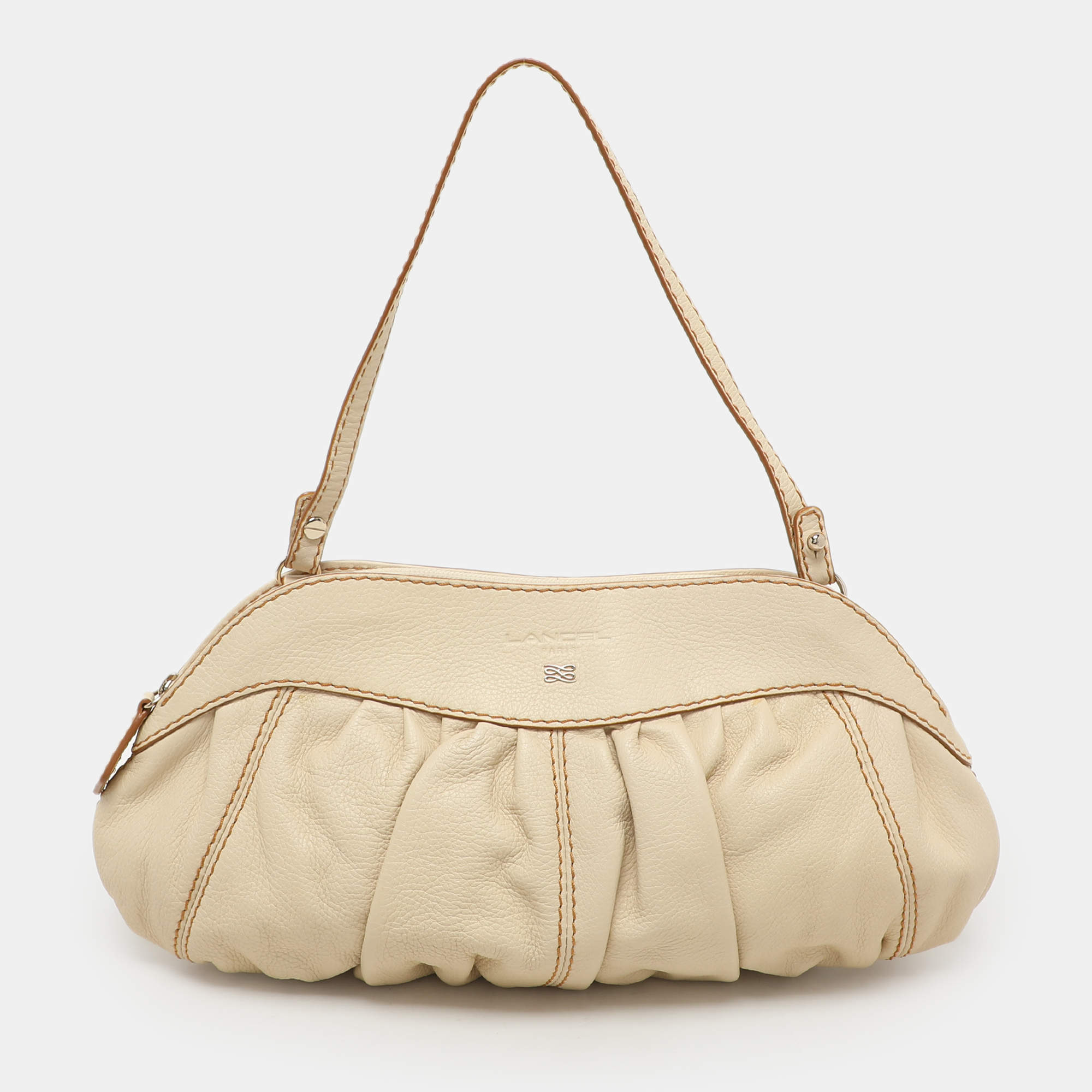 Lancel Cream Leather Shoulder Bag