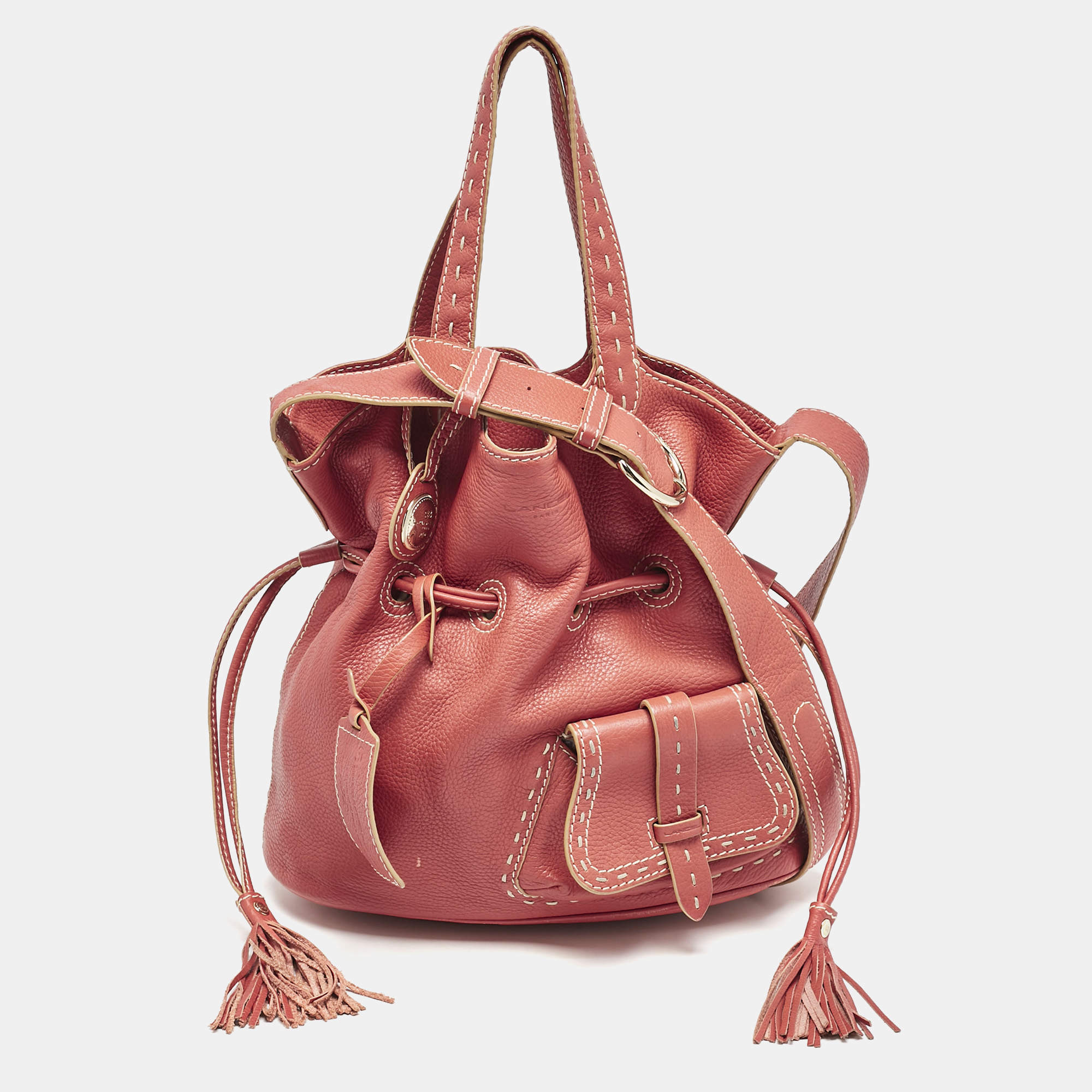Pre Owned Lancel Red Leather Premiere Flirt Bucket Bag