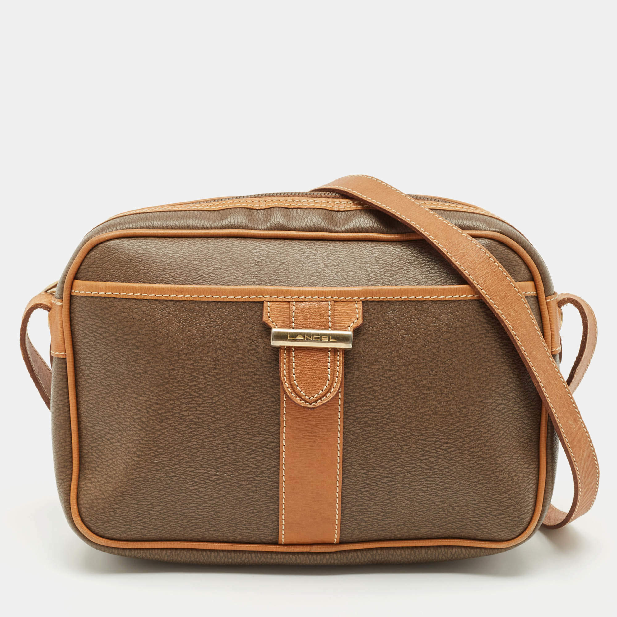 Lancel Brown/Tan Coated Canvas and Leather Camera Shoulder Bag