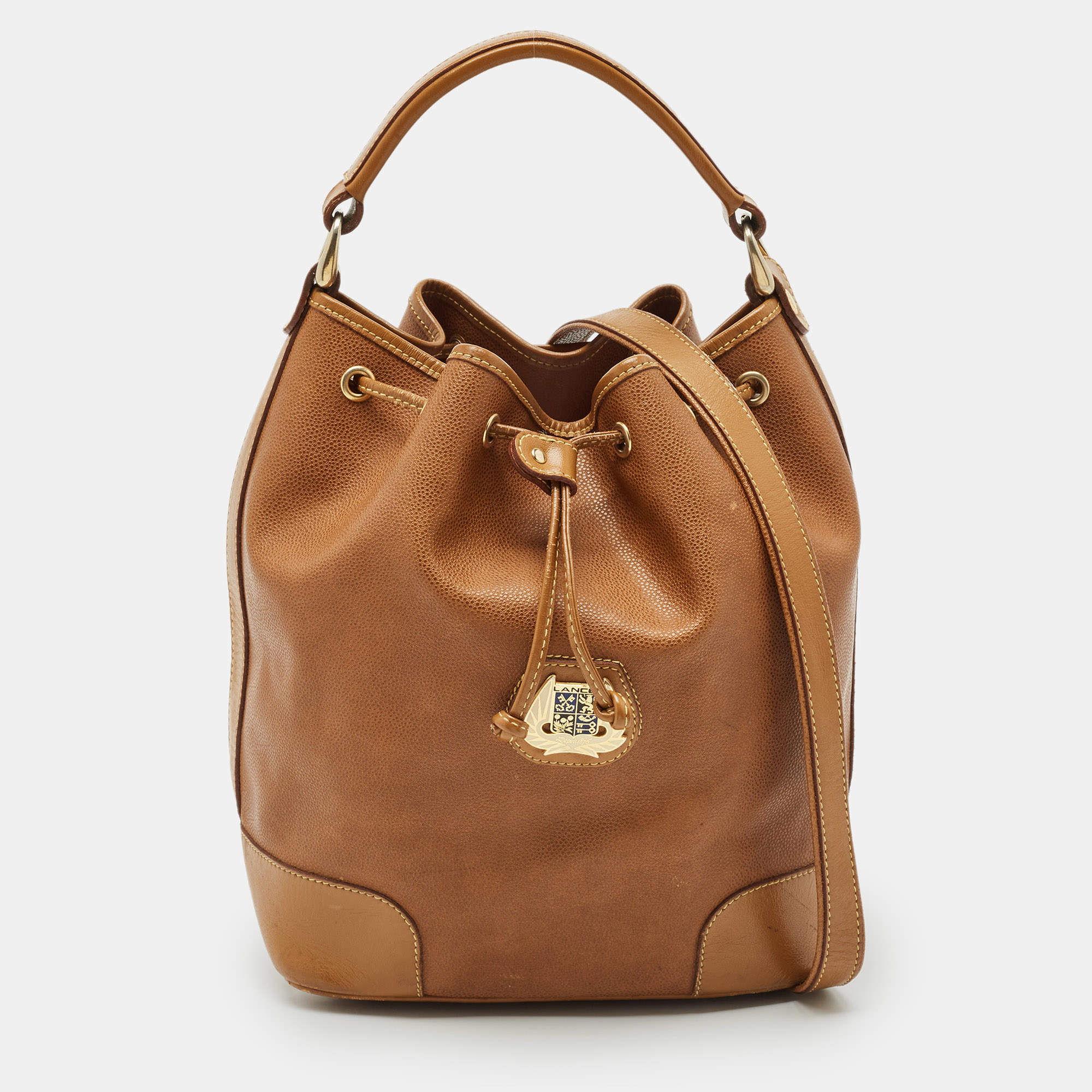 Lancel Brown Leather Drawstring Bucket Bag