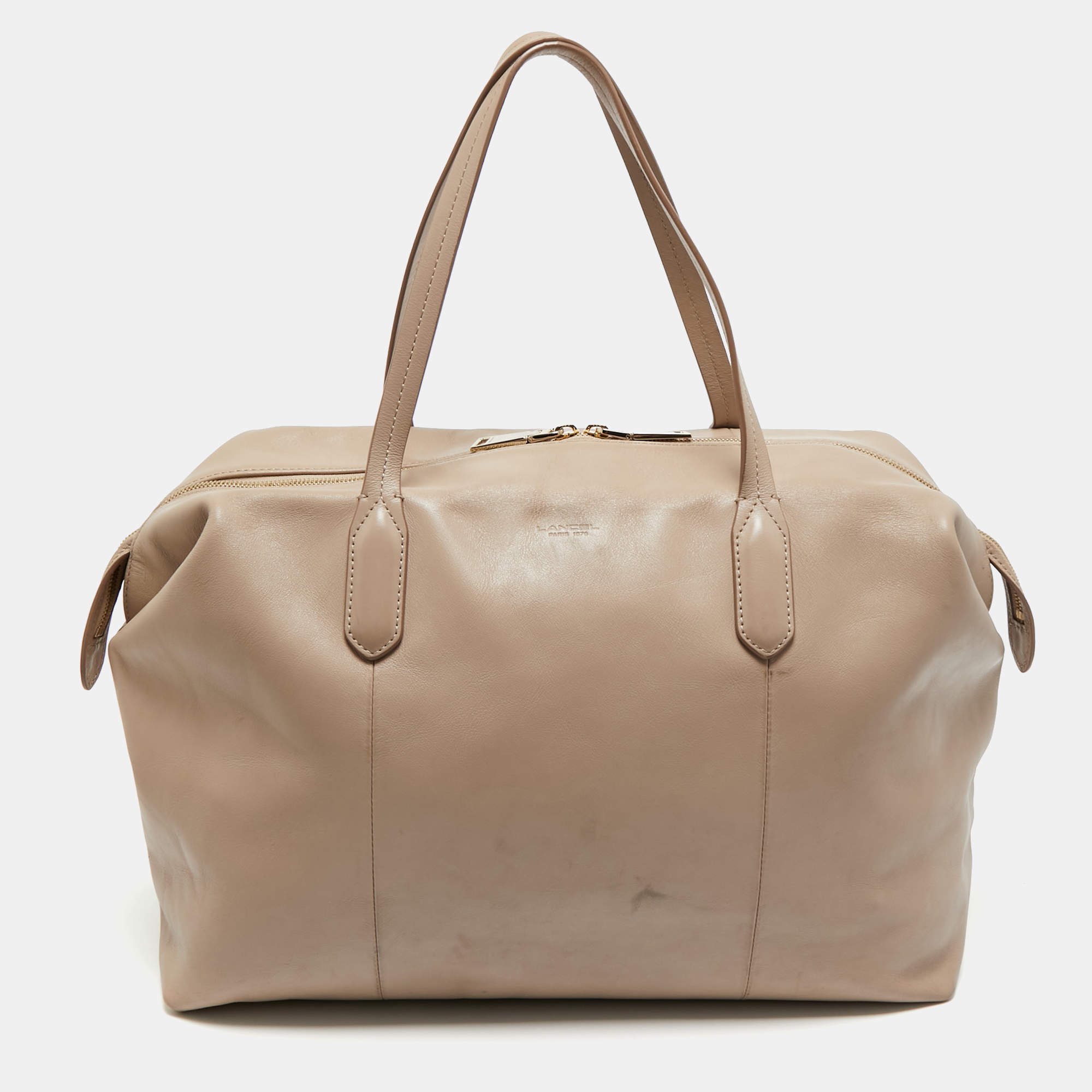مملوكة مسبقًا Lancel Beige Leather Boston Weekender Bag