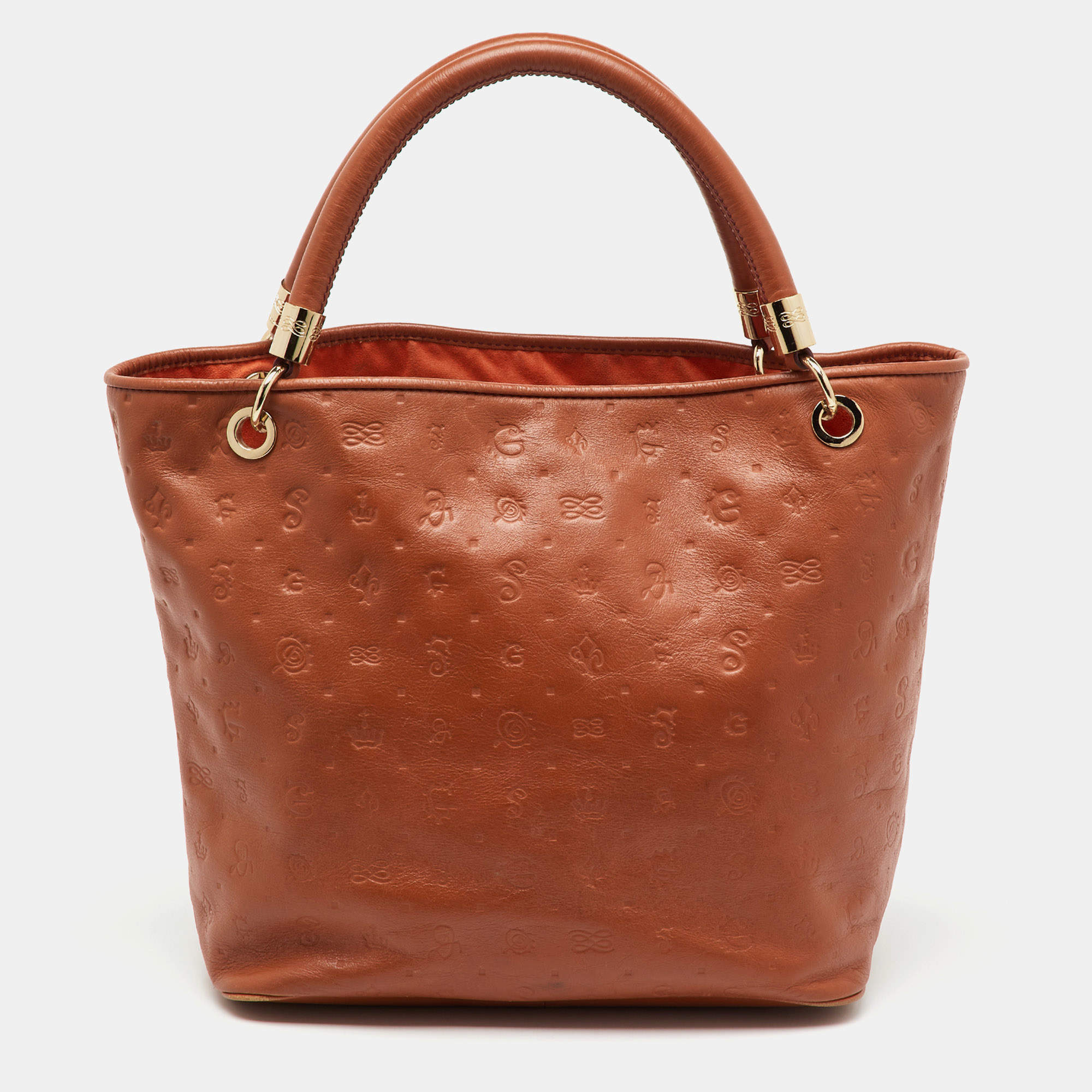 Pre Owned Lancel Brown Embossed Leather Daligramme Dali Fun Tote