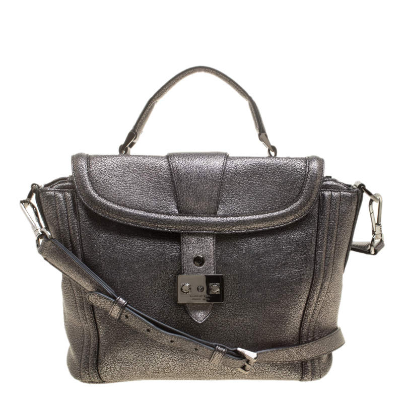 Lancel Metallic Grey Leather Satchel