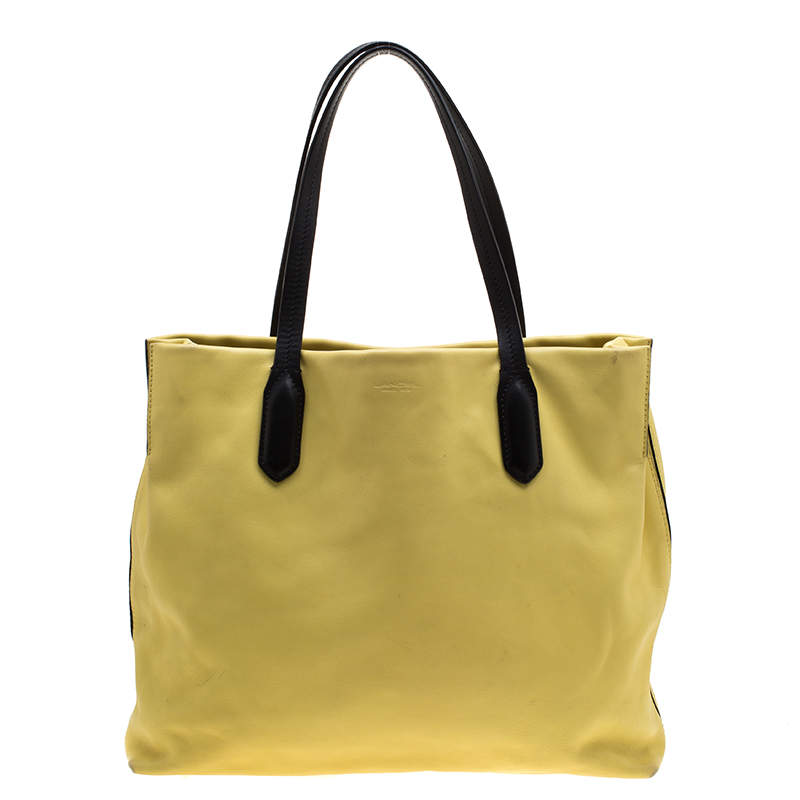 Pre Owned Lancel Yellow And Black Leather Tote