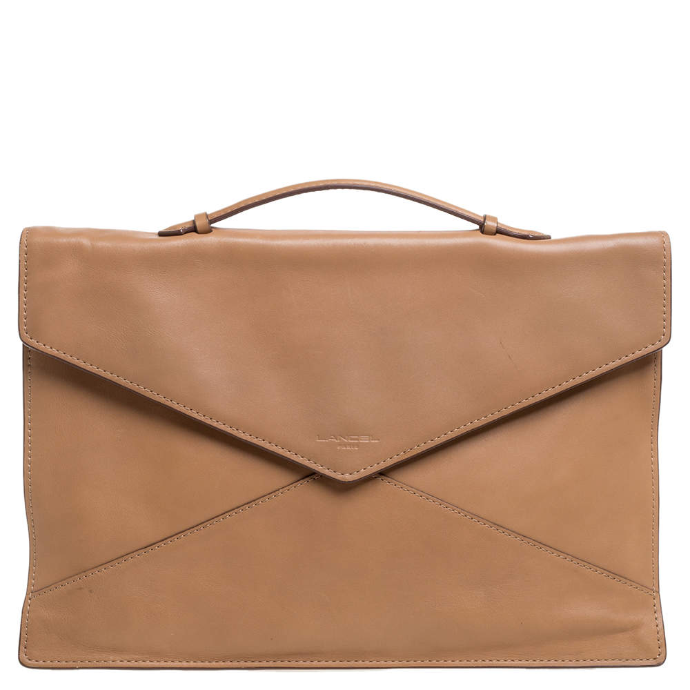 Lancel Tan Leather Envelope Flap Clutch Bag