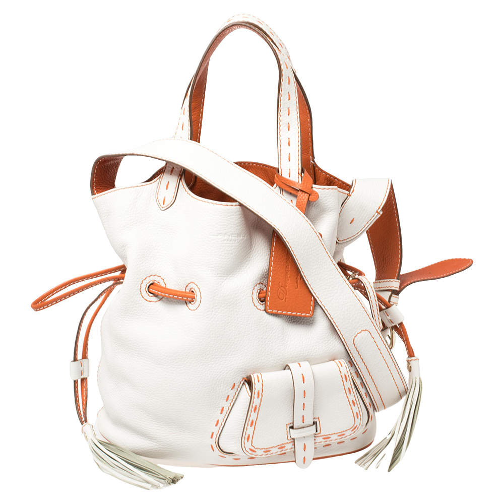 Lancel White/Orange Leather Premiere Flirt Bucket Bag
