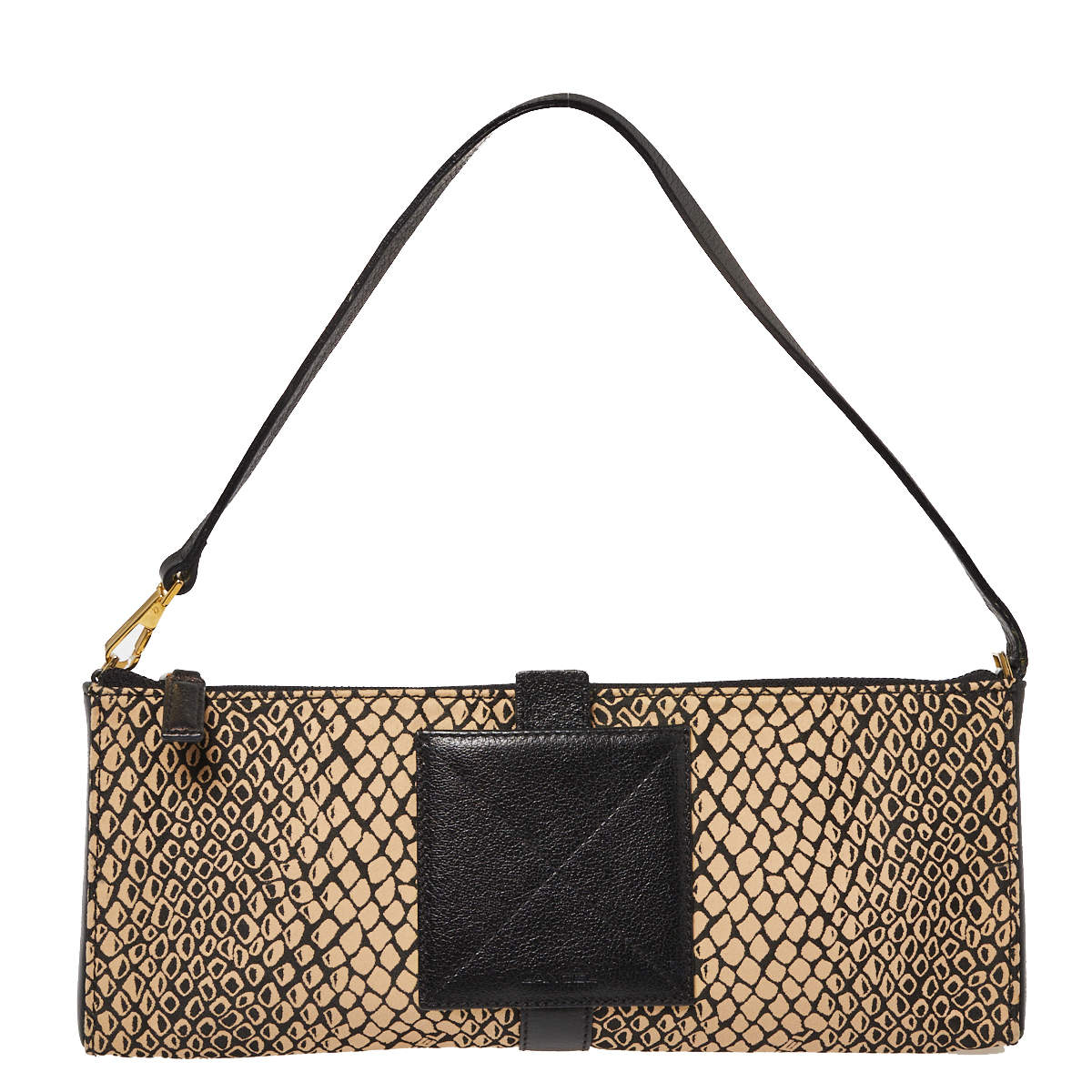Lancel Beige/Black Python Printed Canvas and Leather Baguette