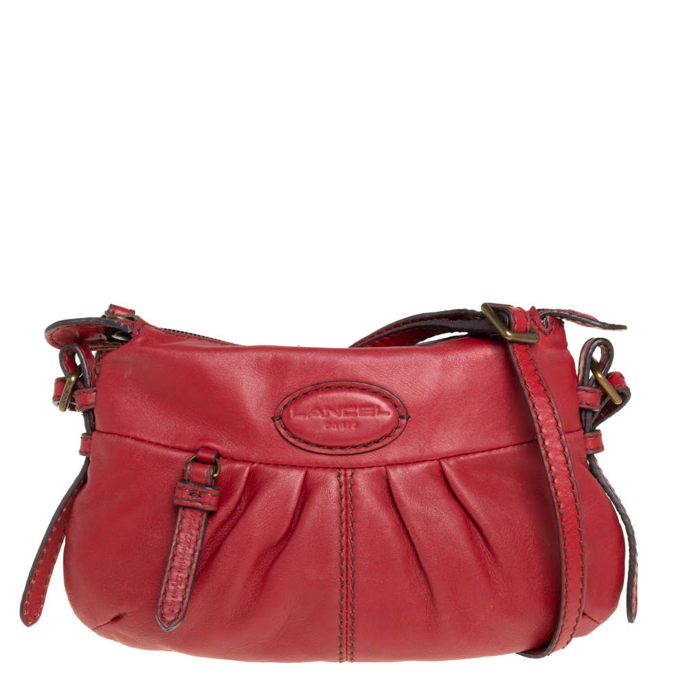 Lancel Red Pleated Leather Shoulder Bag