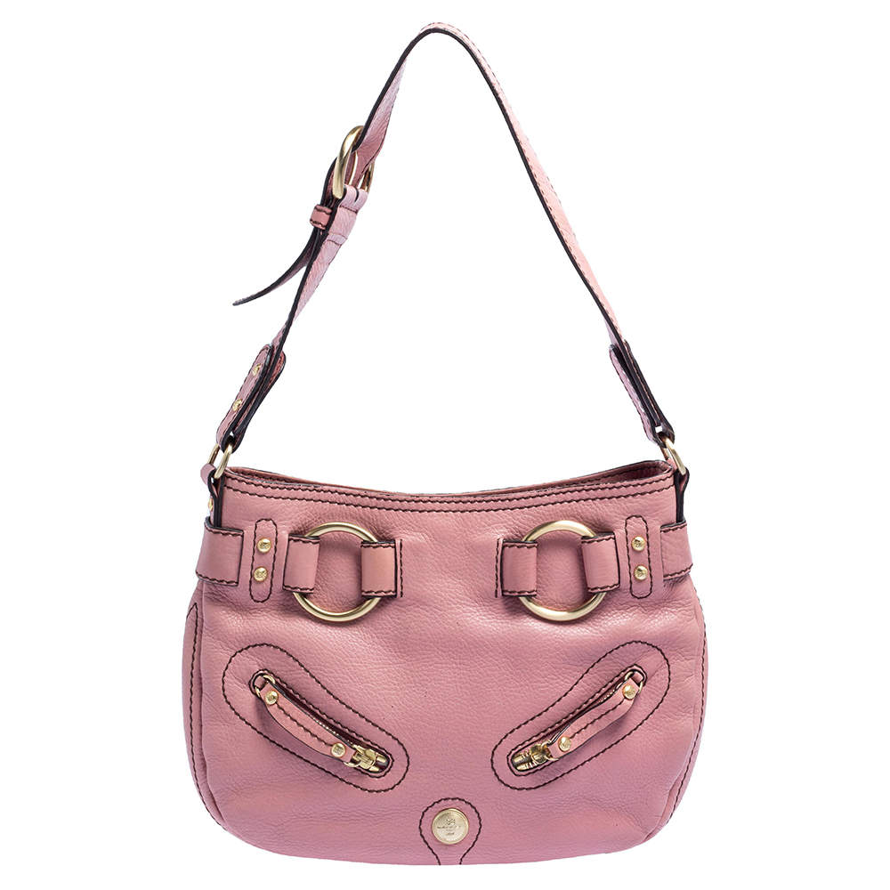 Lancel Pink Grained Leather Buckle Hobo Lancel TLC