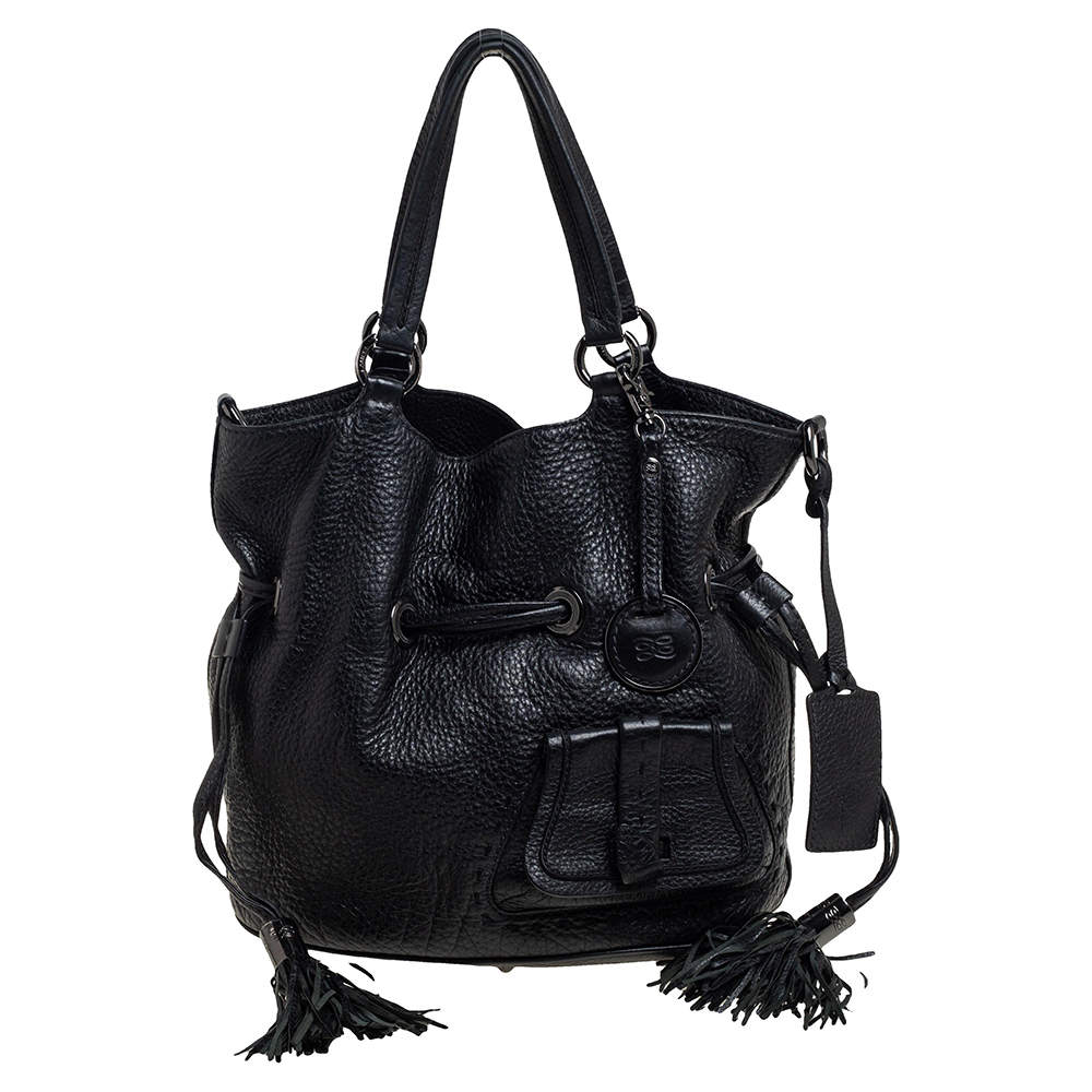 Pre Owned Lancel Black Pebbled Leather Premiere Flirt Bucket Bag