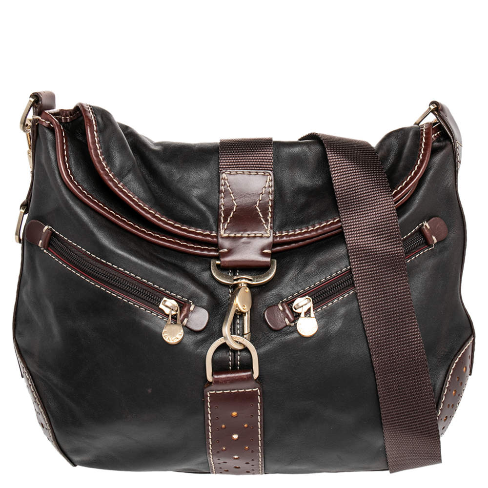 Pre Owned Lancel Black/Brown Studded Leather Shoulder Bag