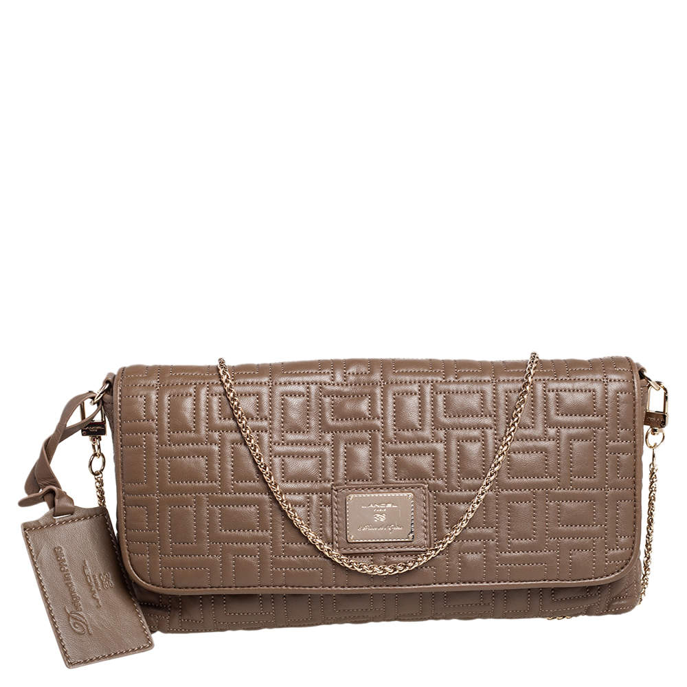 Pre Owned Lancel Brown Quilted Leather Flap Chain Shoulder Bag