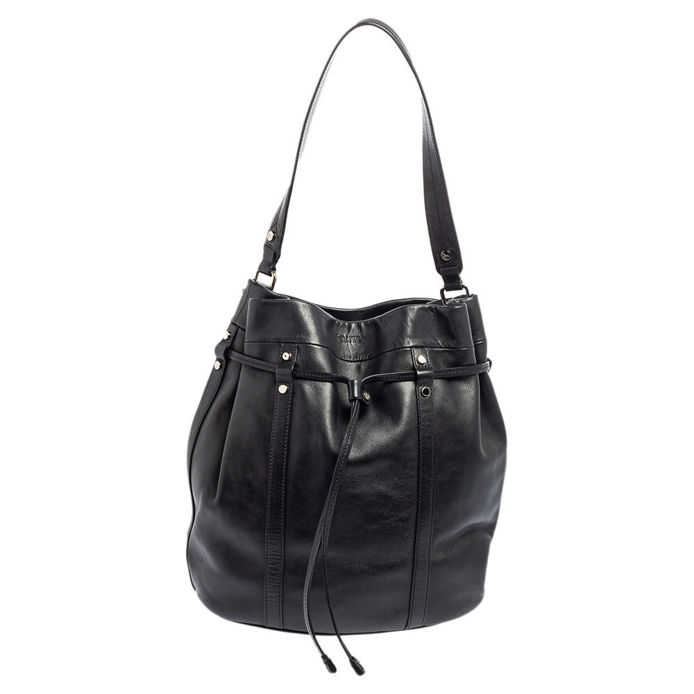 Lancel Black Leather Bucket Hobo