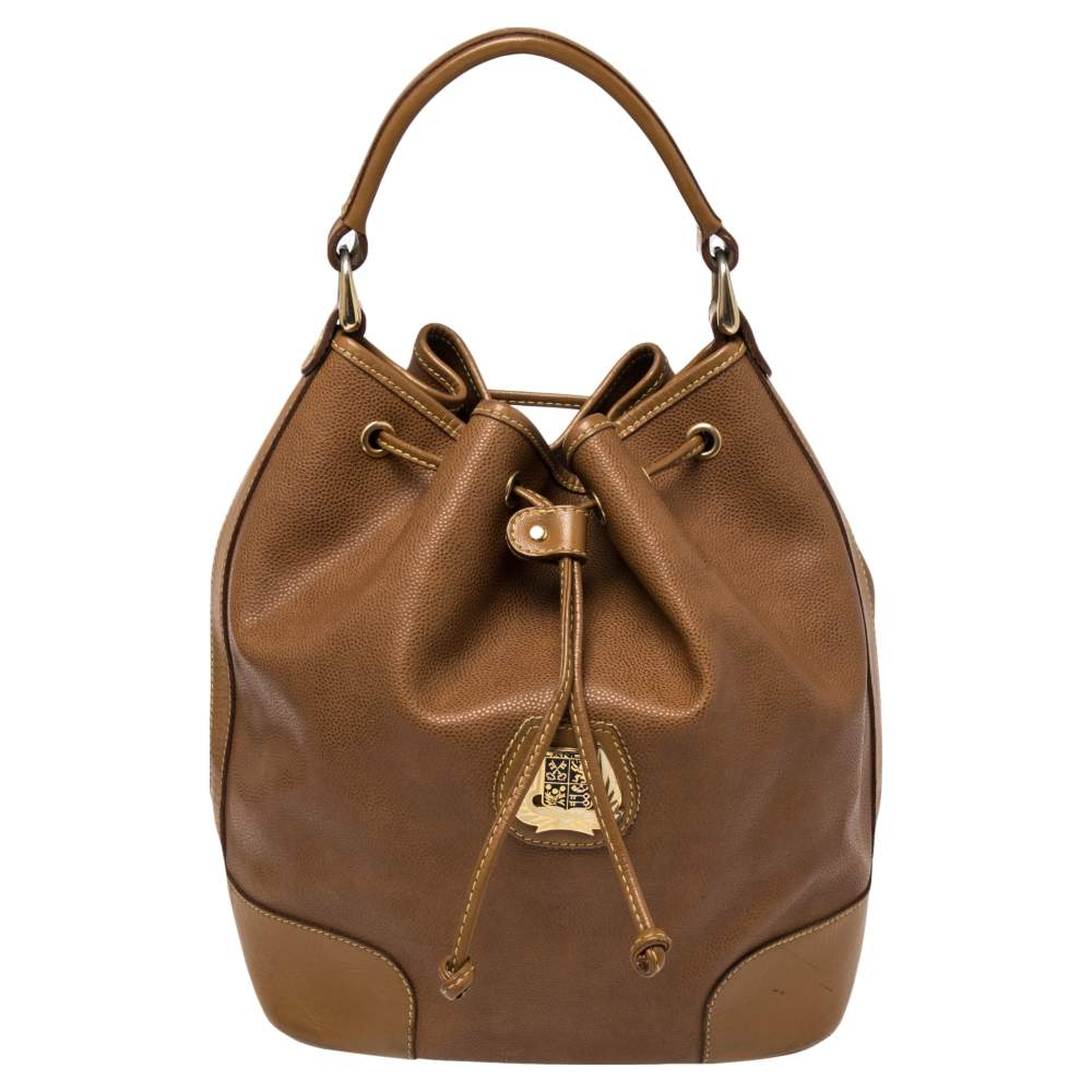 Lancel Brown Leather Drawstring Bucket Bag