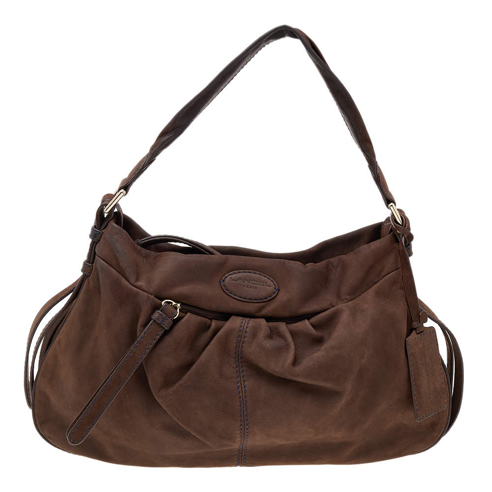 Pre Owned Lancel Dark Brown Leather Hobo