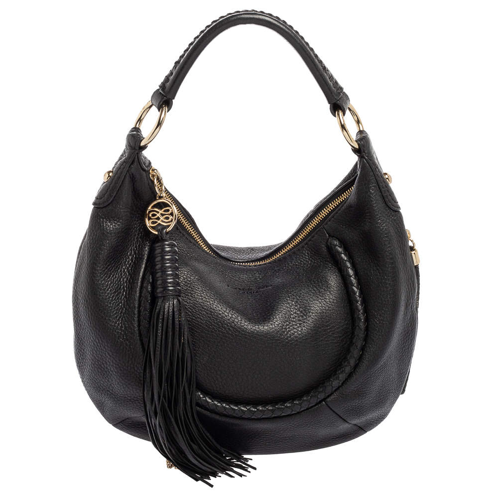 Pre Owned Lancel Black Leather Tassel Hobo