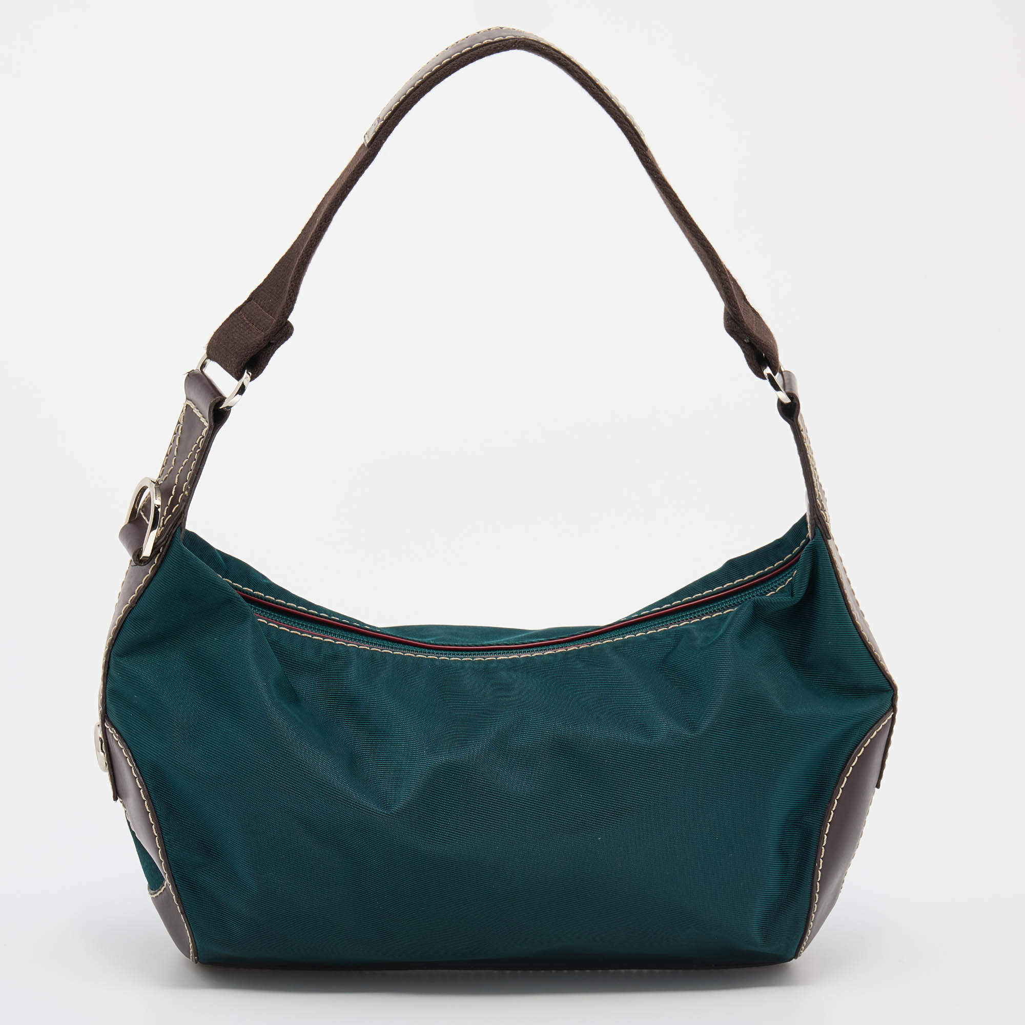 Lancel Teal Green/Brown Nylon And Leather Small Miss Bowling Shoulder Bag