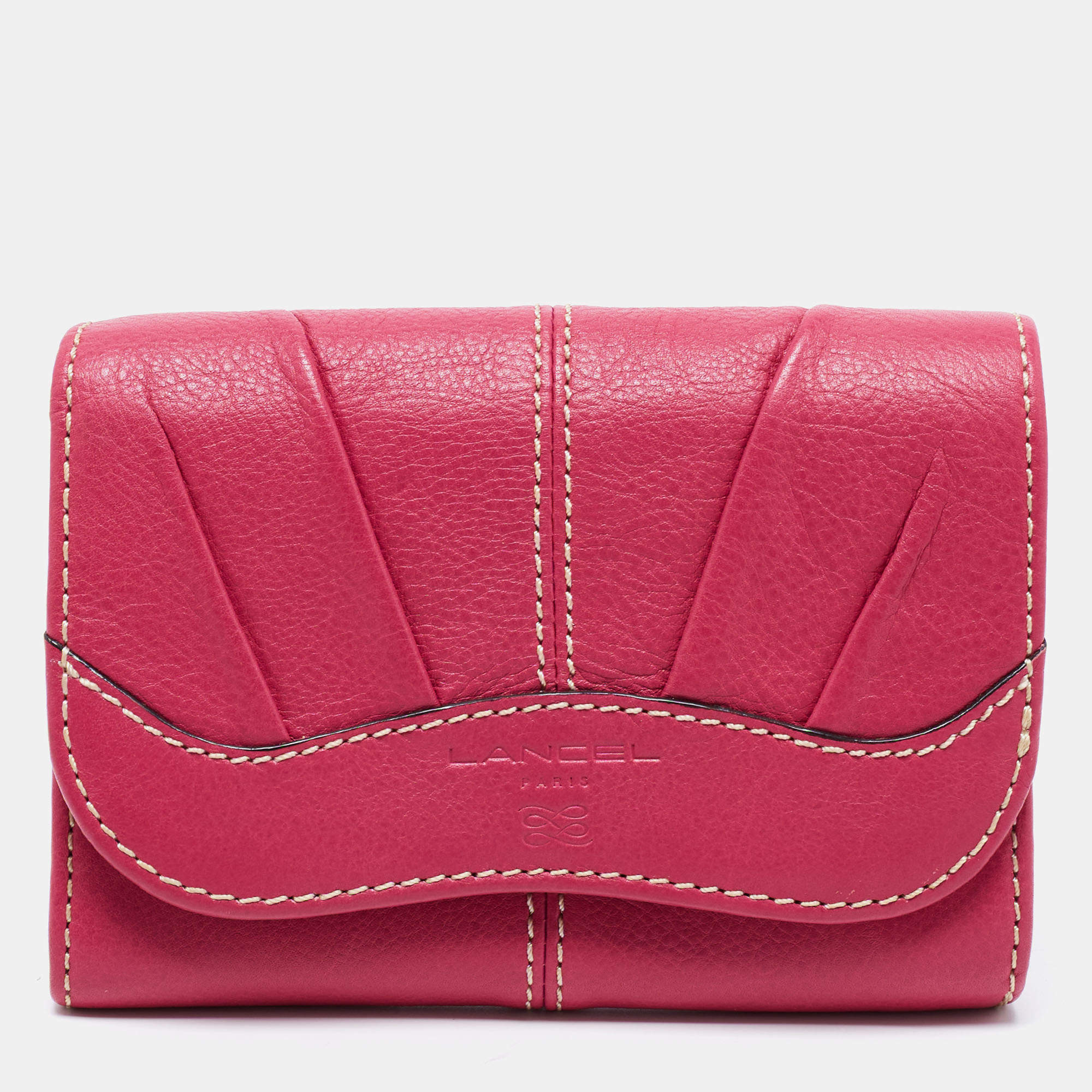 Pre Owned Lancel Pink Leather Flap Compact Wallet