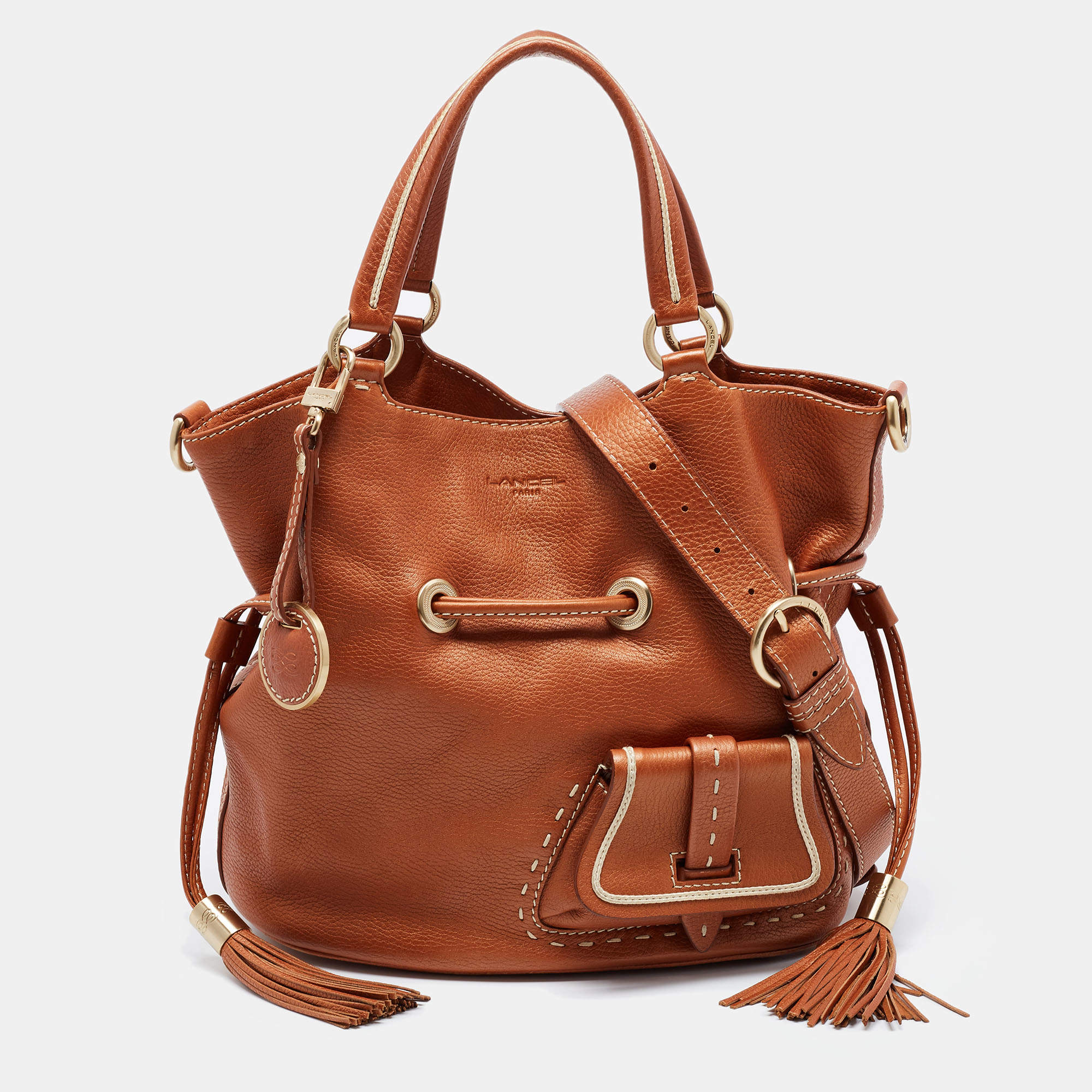 Pre Owned Lancel Brown Grained Leather Premiere Flirt Bucket Bag