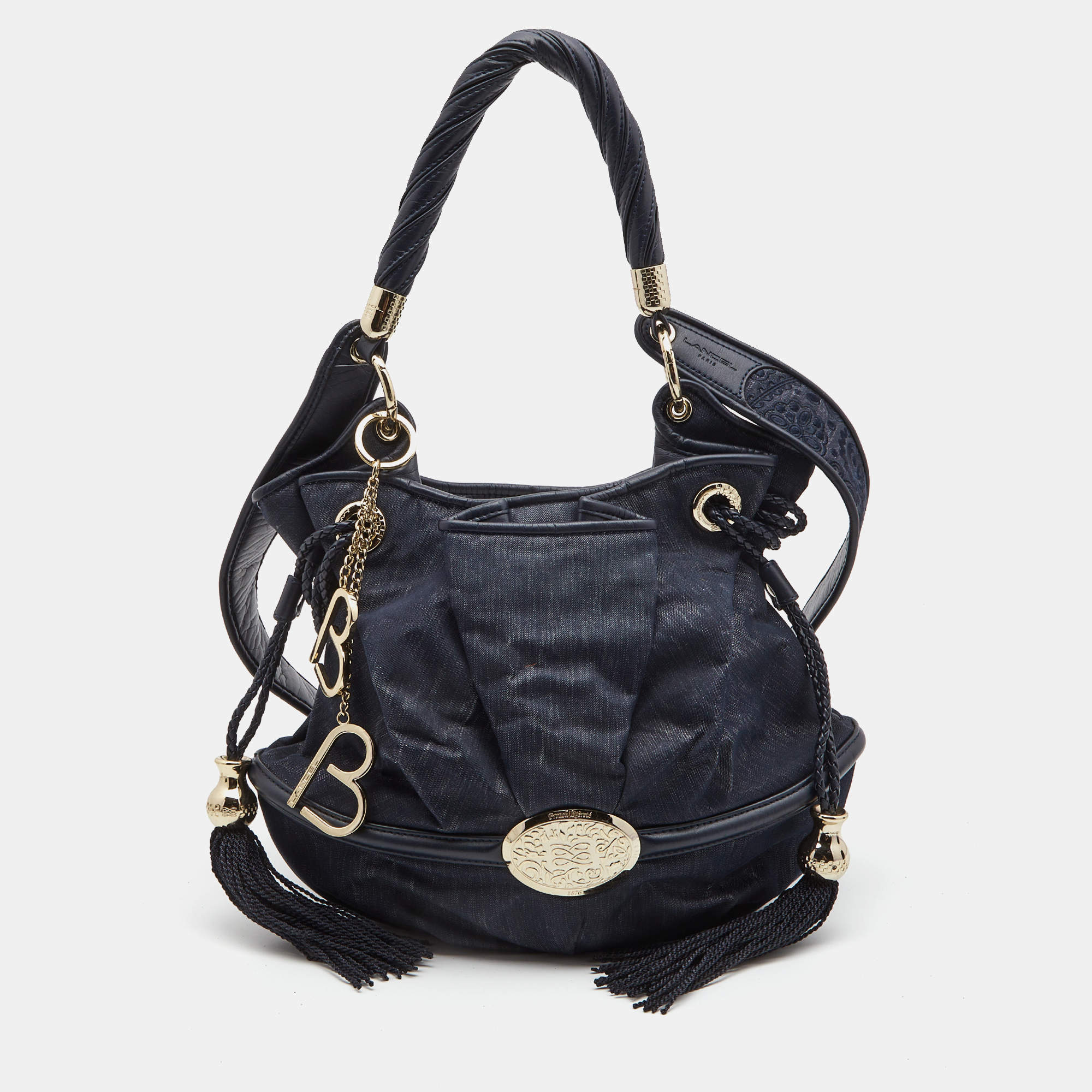 Pre Owned Lancel Navy Blue Denim and Leather Le Brigitte Bardot Hobo