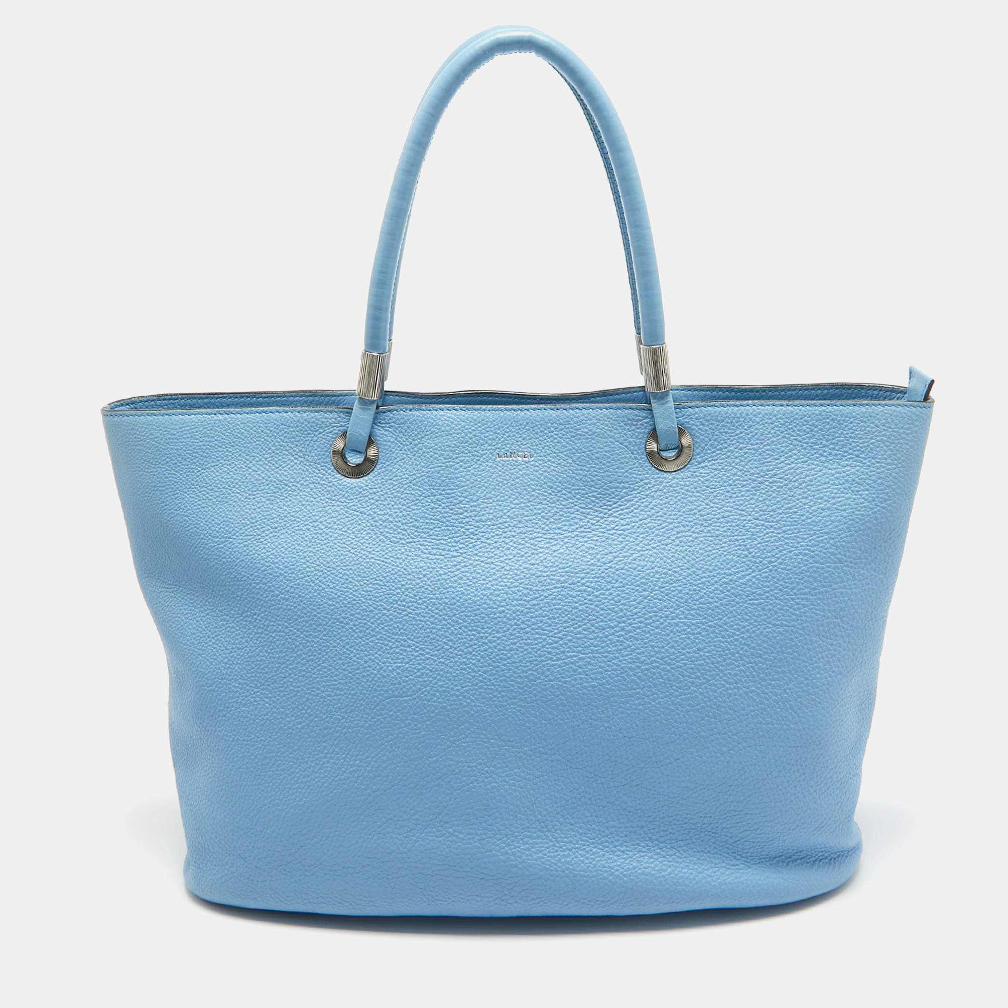 Pre Owned Lancel Light Blue Leather Large Flora Tote