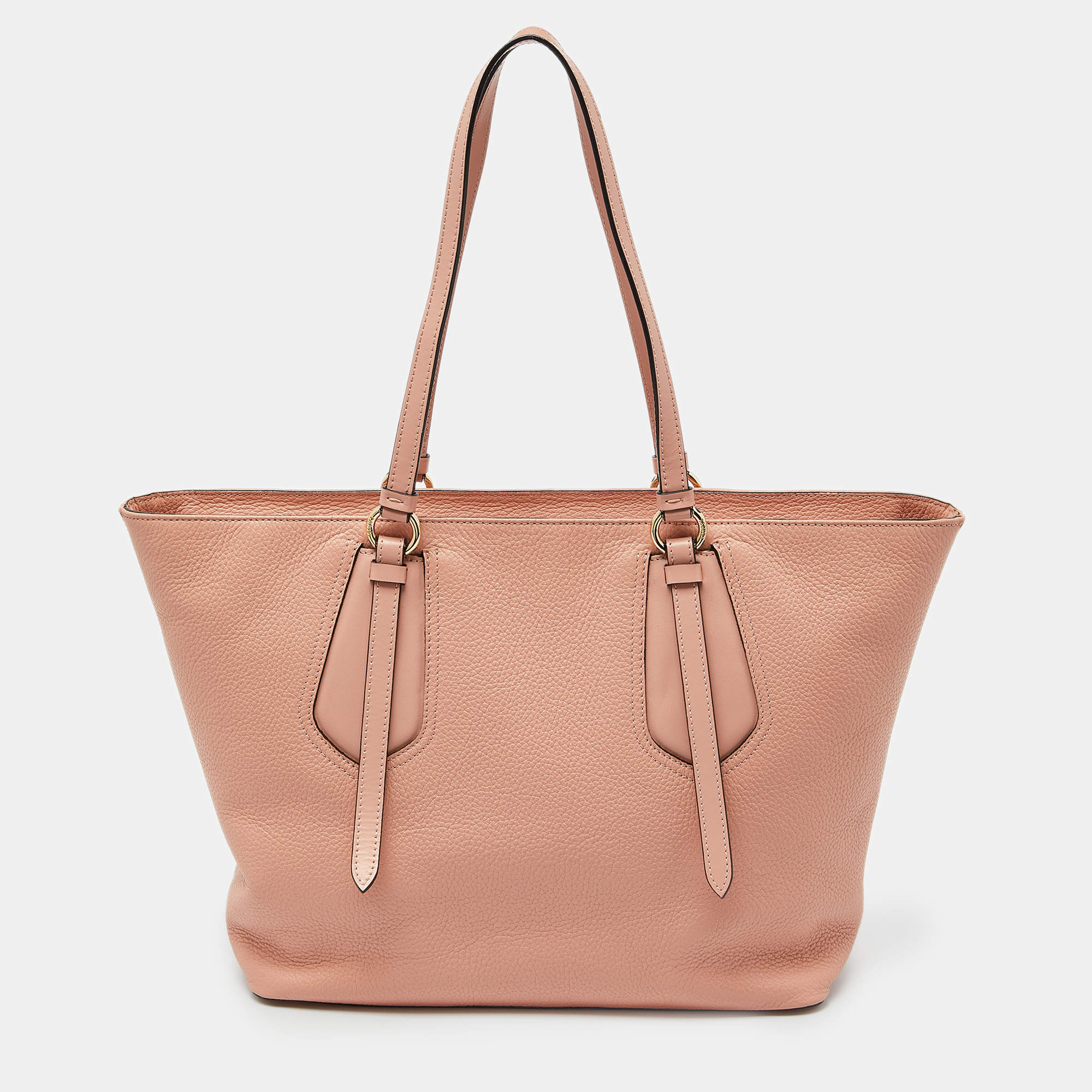 Lancel Peach Leather Top Zip Shopper Tote