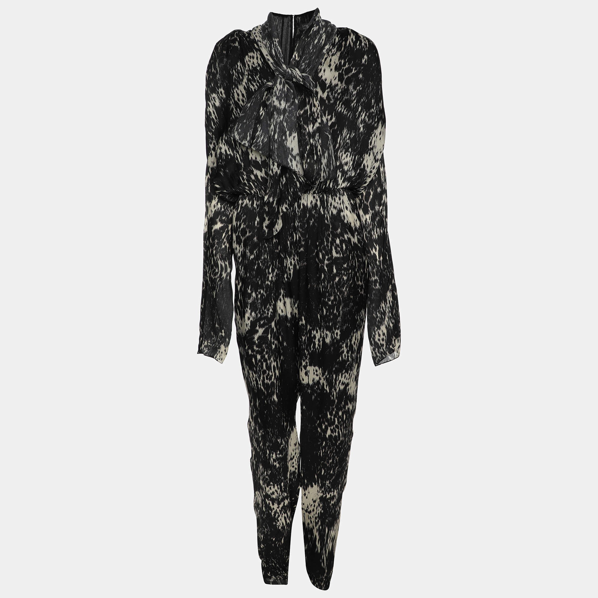 Pre Owned Lanvin Black/Cream Printed Silk Jumpsuit M