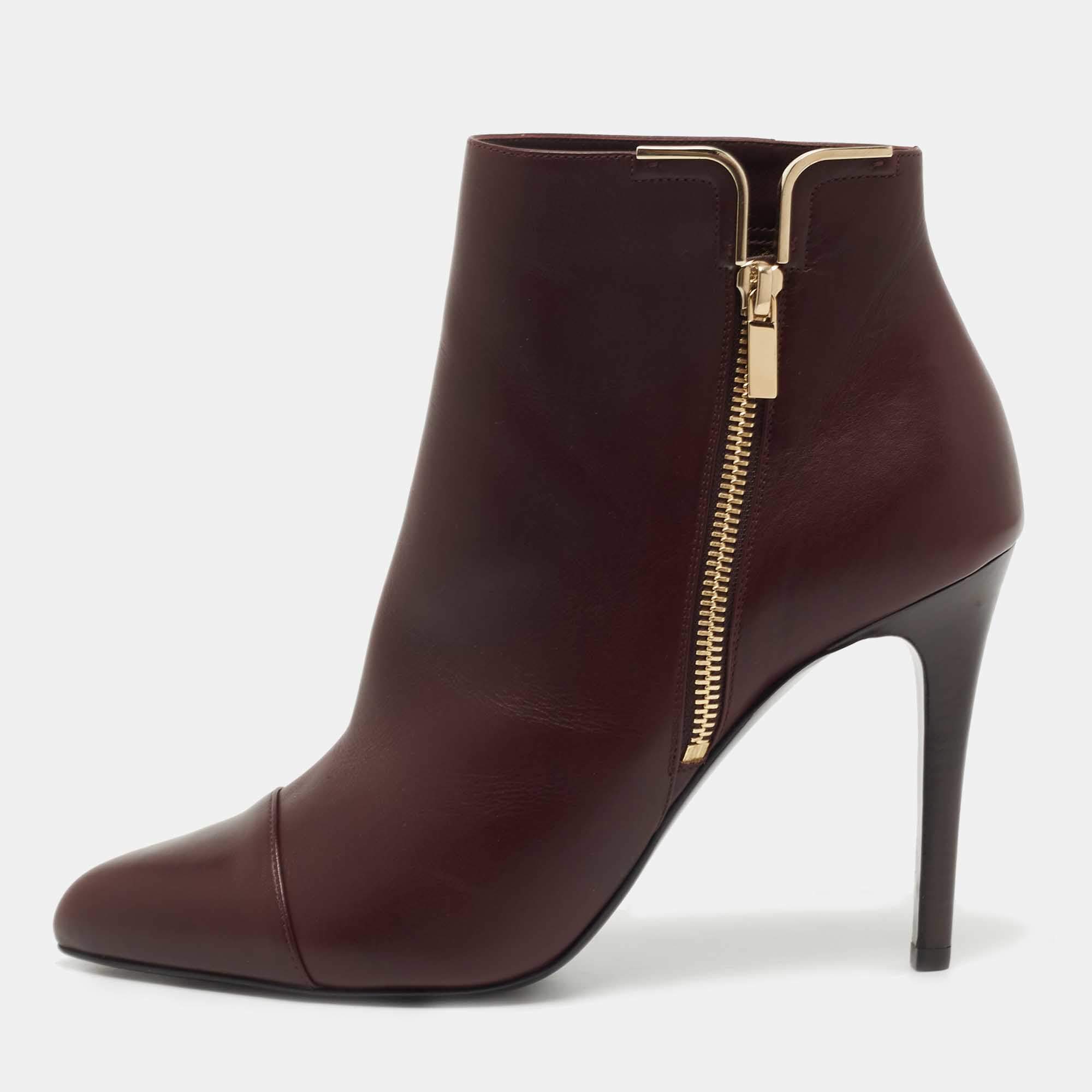 Pre Owned Lanvin Burgundy Leather Ankle Boots Size 40
