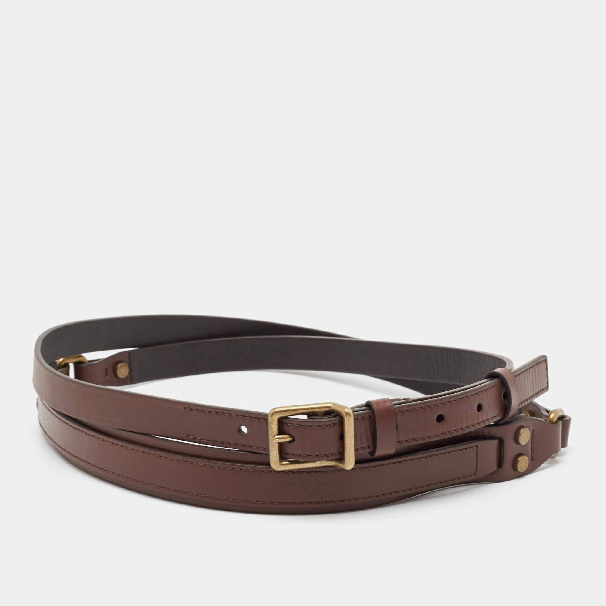 Pre Owned Lanvin Dark Brown Leather Double Waist Buckle Belt