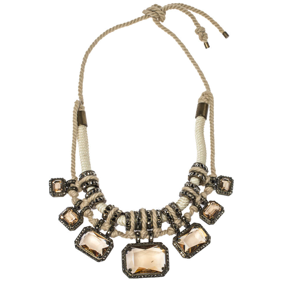Lanvin Pale Orange Pavé Crystal Embellished Rope Necklace
