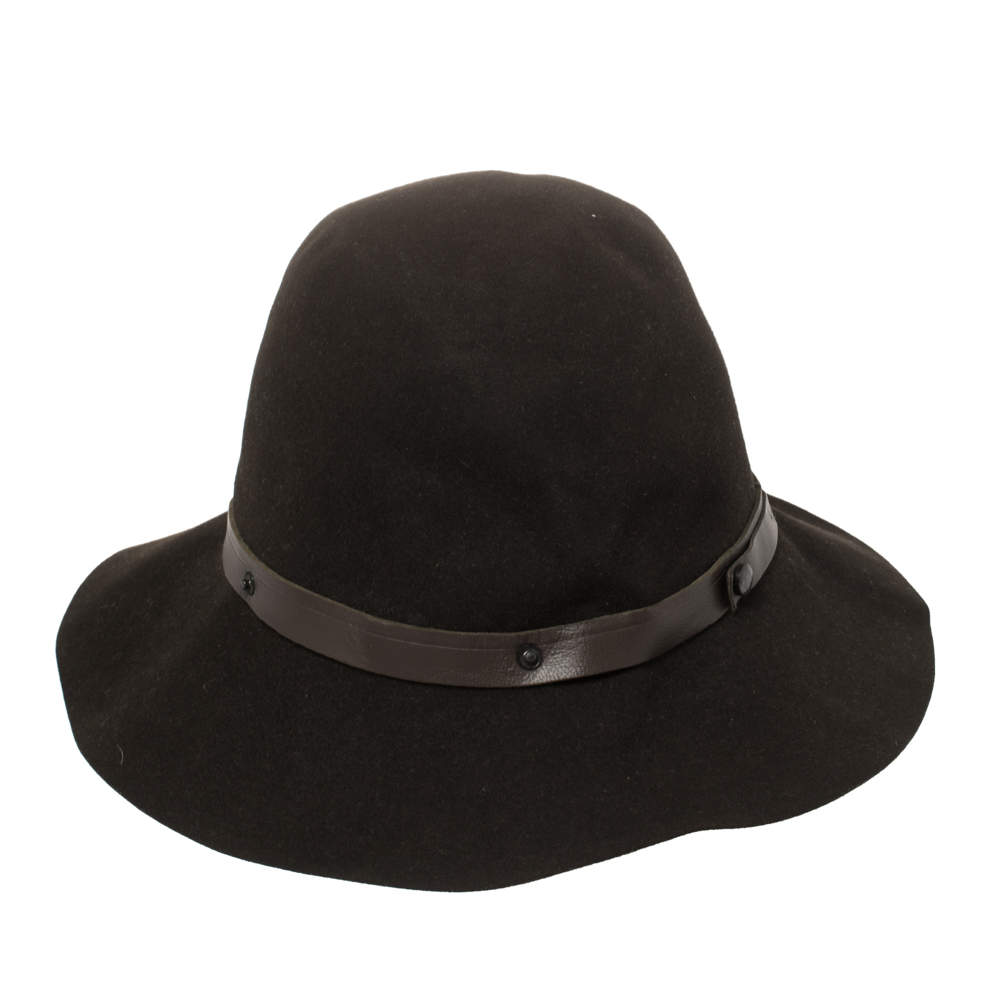 Pre Owned Lanvin Vintage Brown Felt Fur Cloche Hat L