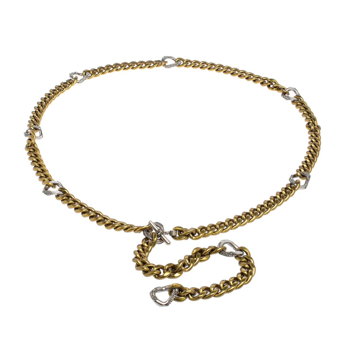 Lanvin Crystal Embellished Two Tone Curb Chain Blet 155 CM