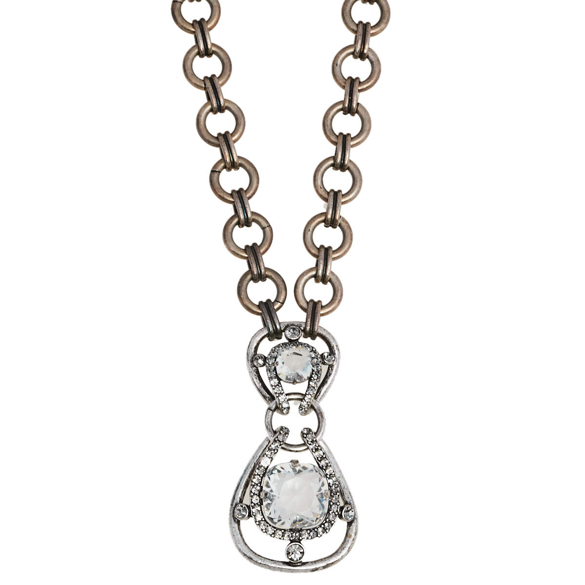 Lanvin Crystal Embedded Pendant Ribbon Necklace