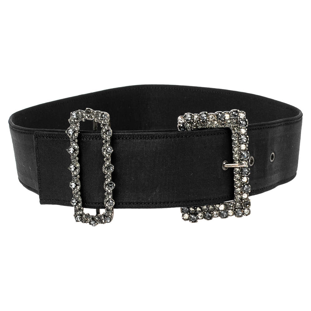 Lanvin Black Fabric Crystal Embellished Buckle Waist Belt Belt 70CM
