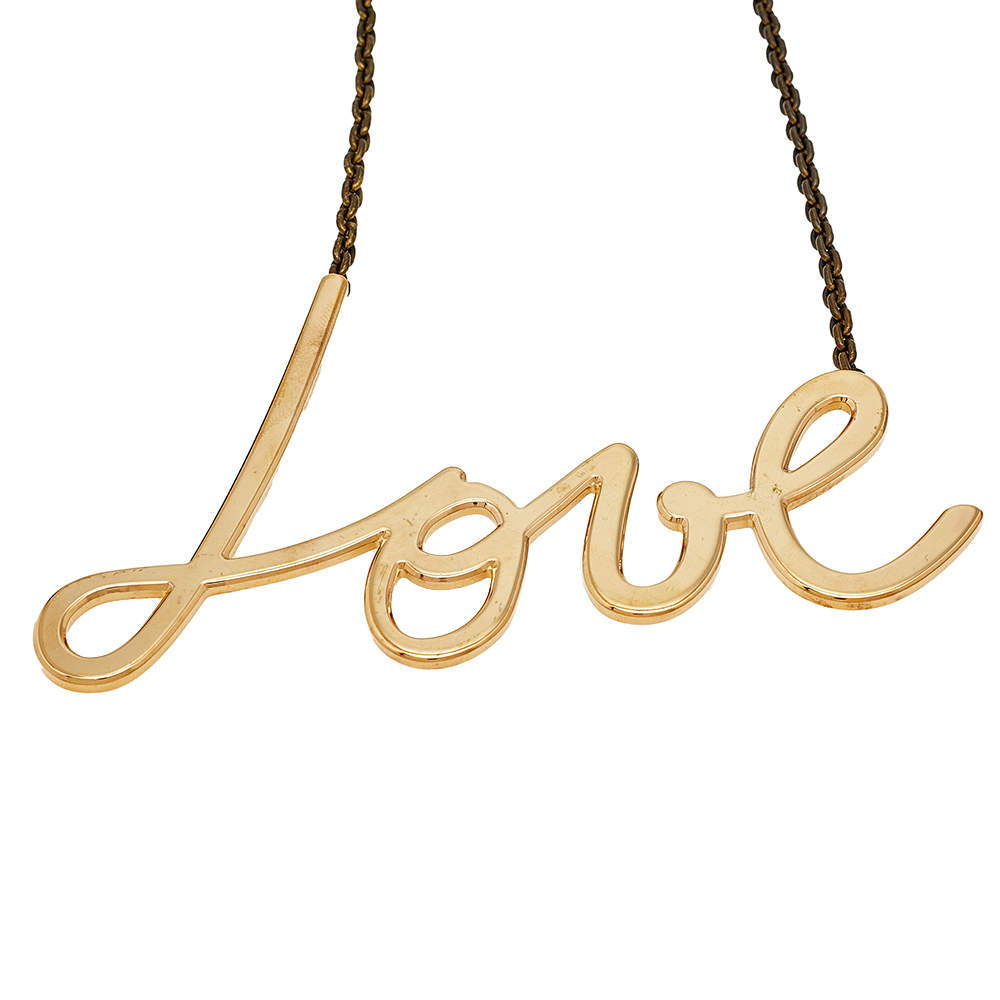 Pre Owned Lanvin Gold Tone Love Pendant Necklace