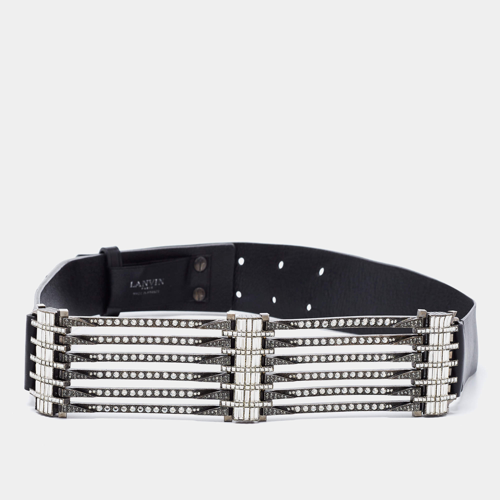 Lanvin Black Leather Crystal Embellished Waist Belt M