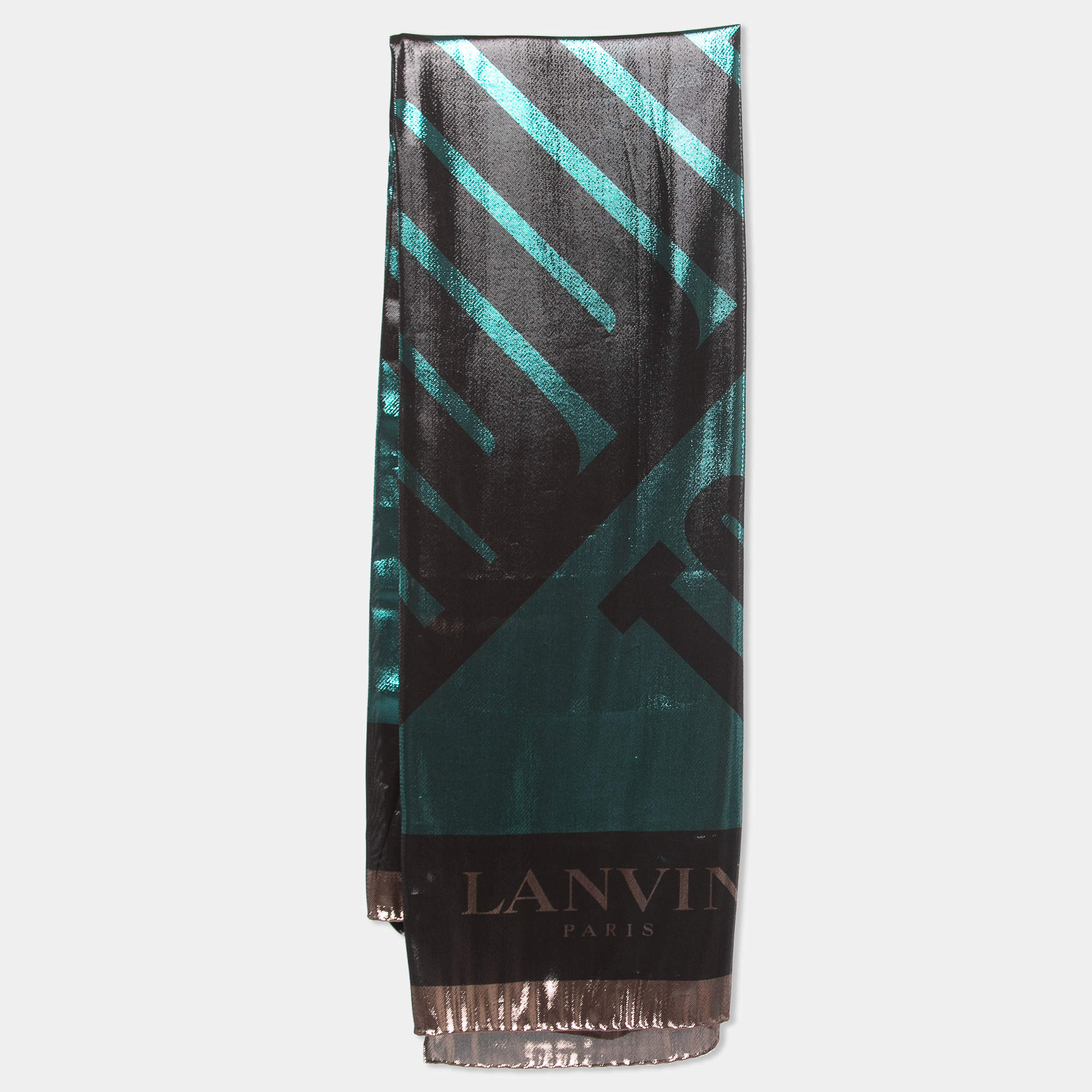 Pre Owned Lanvin Green/Brown I Am Addicted to Gloss Lurex Silk Scarf